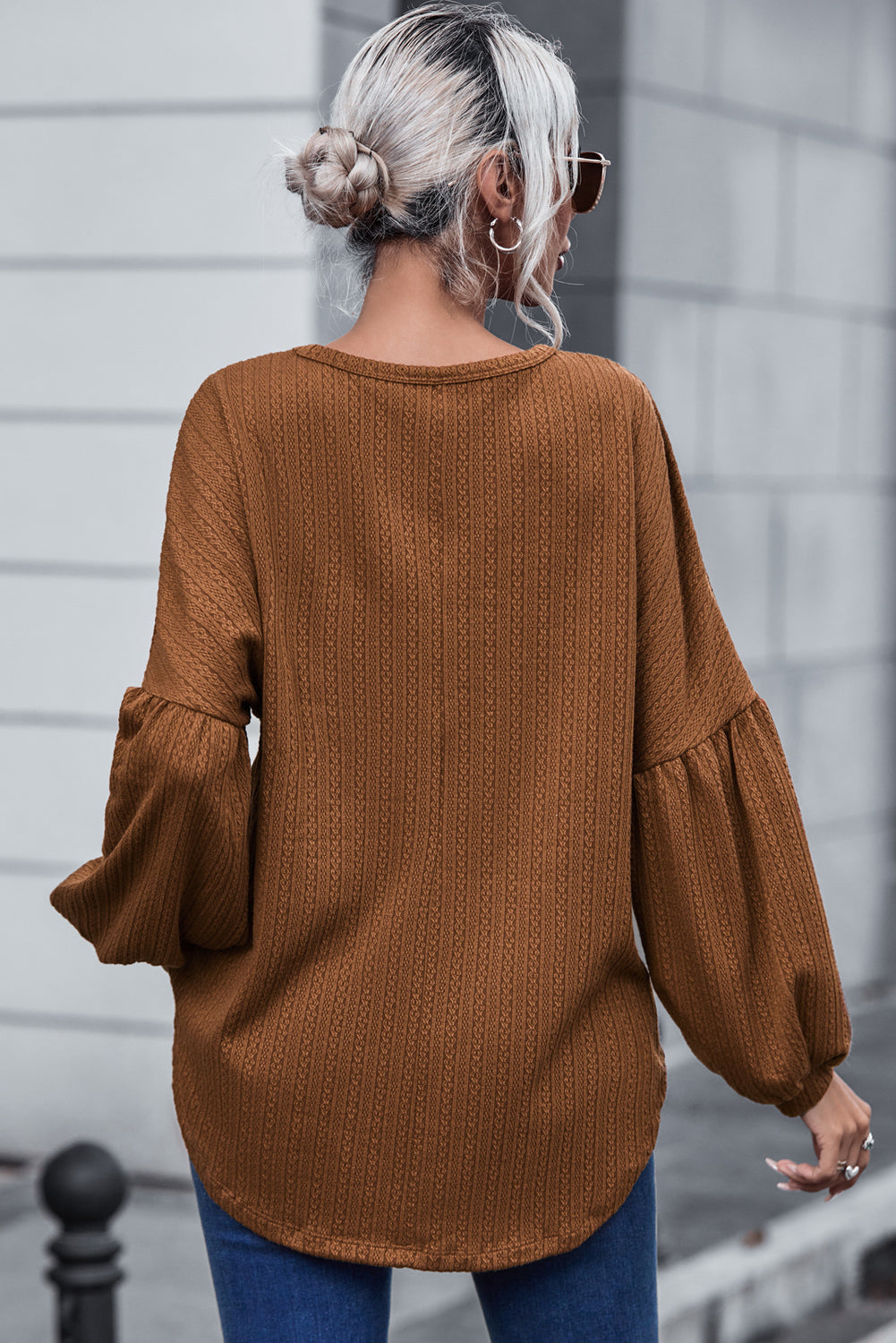 Orange Jacquard Knit Long Sleeve Top
