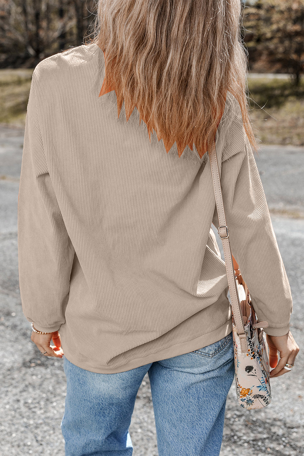 Smoke gray corduroy sweatshirt, view 3