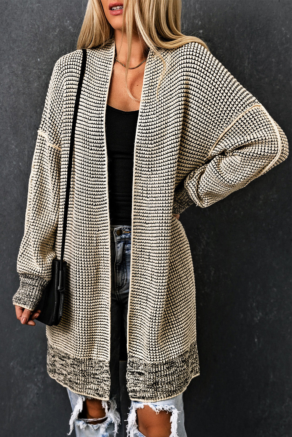 Gray plaid long cardigan, view 6