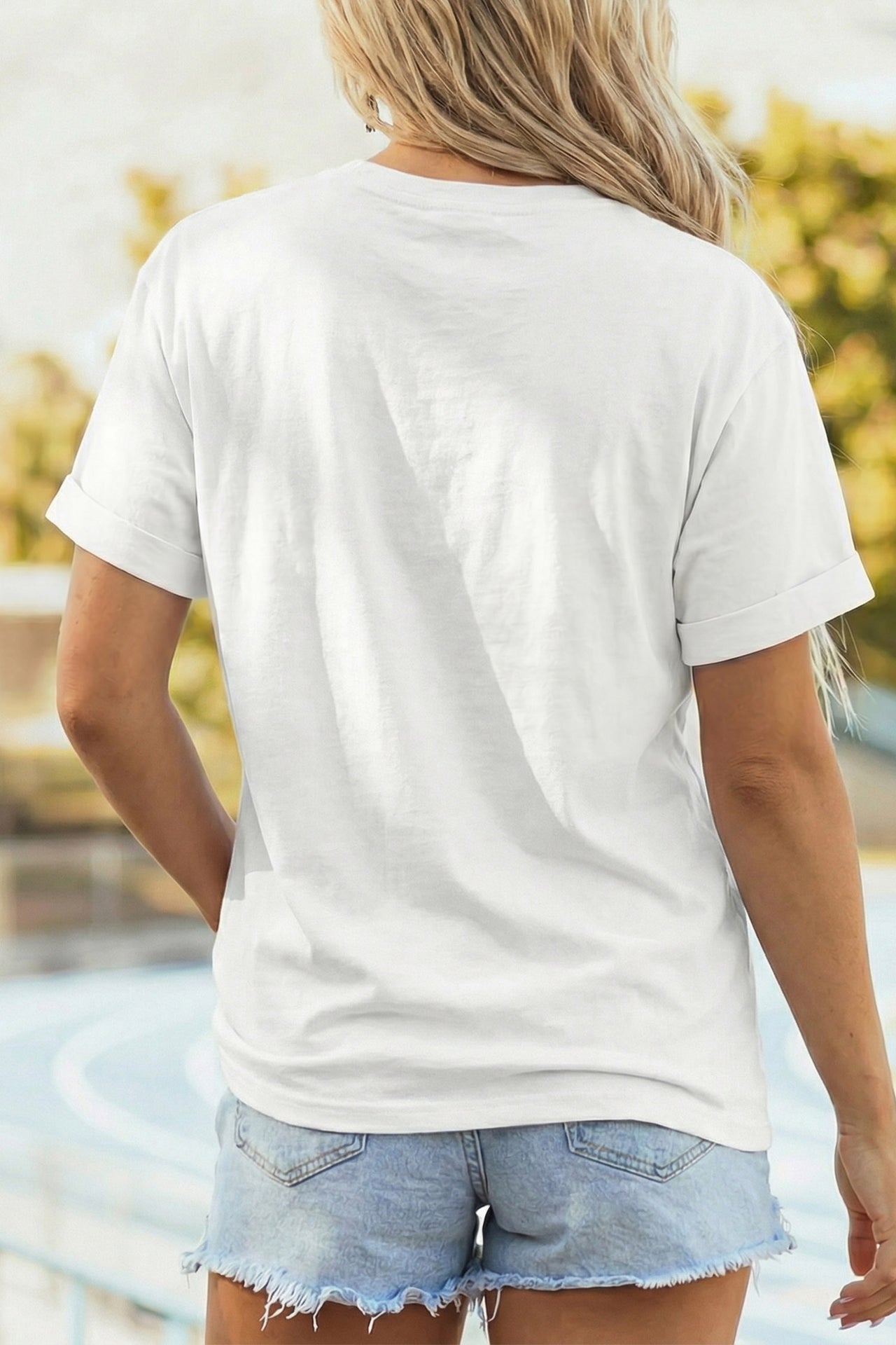 White PRAY camo letter print t-shirt model back view
