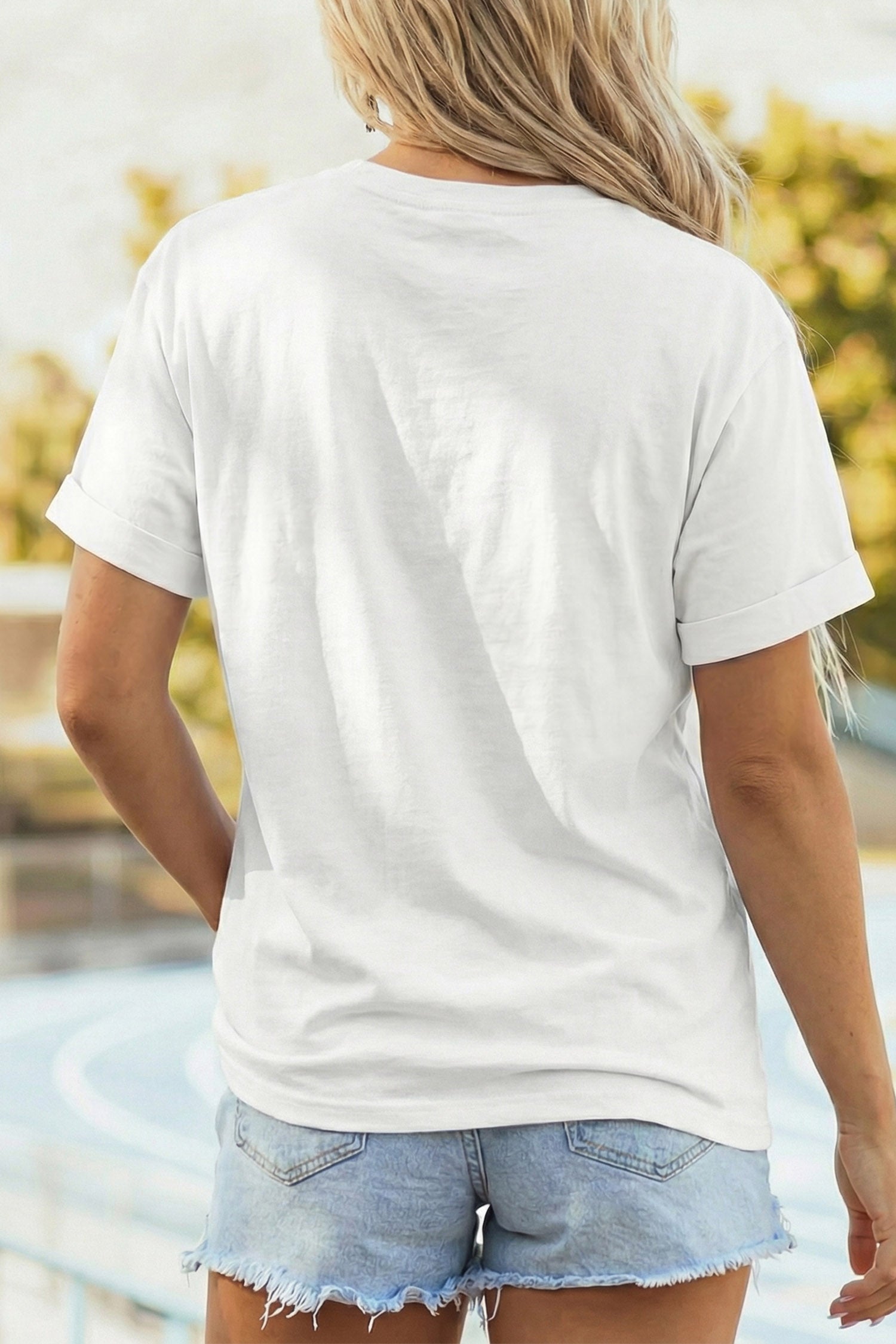 White PRAY camo letter print t-shirt model back view