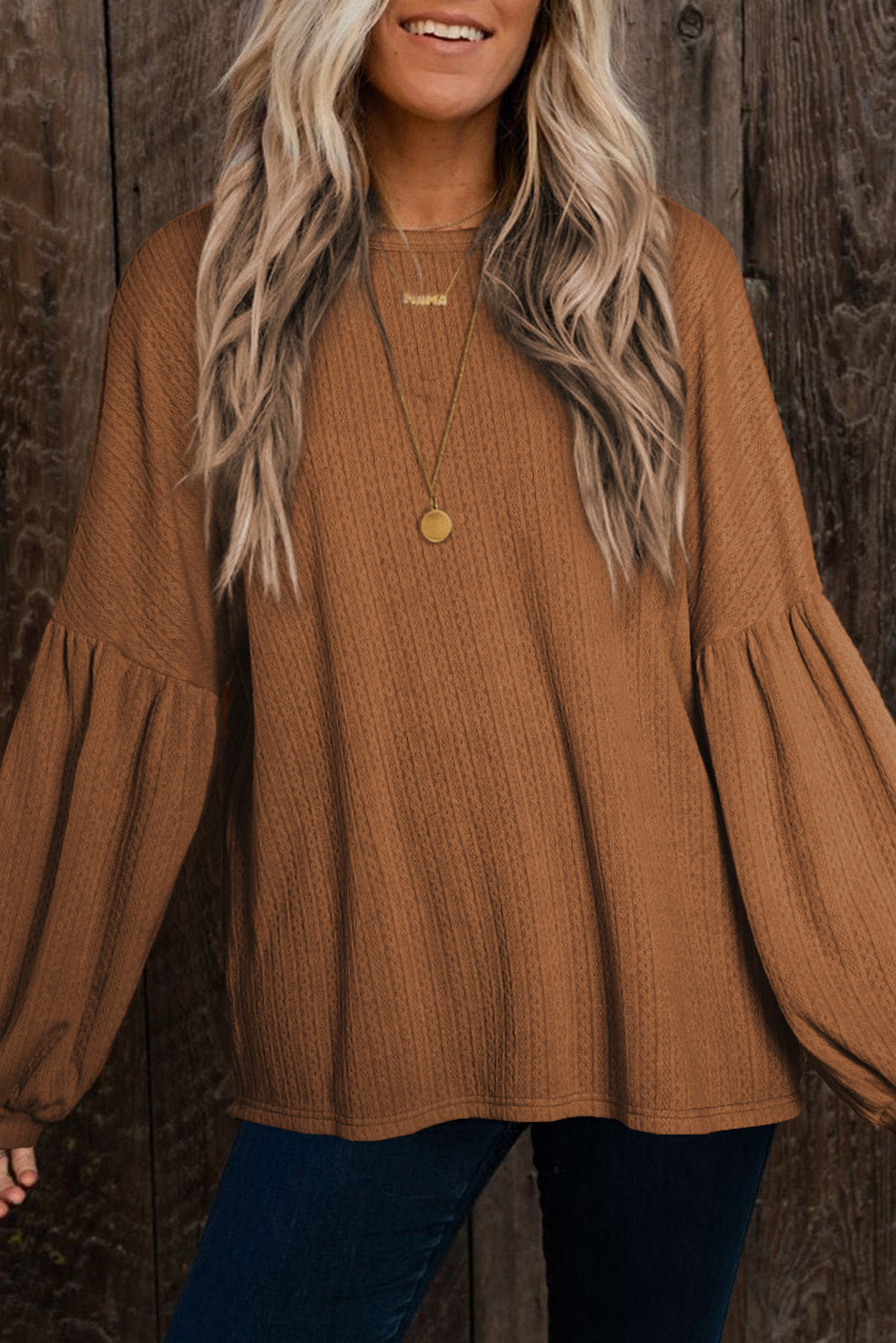Orange Jacquard Knit Long Sleeve Top