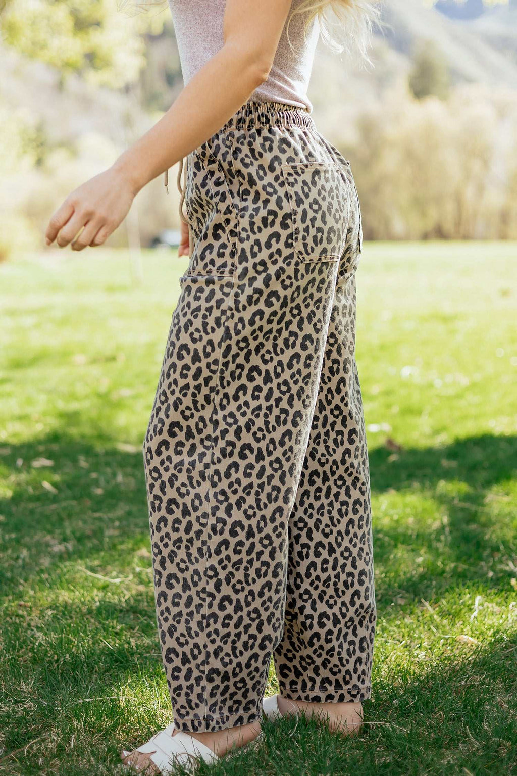 Khaki leopard loose denim pants, view 8