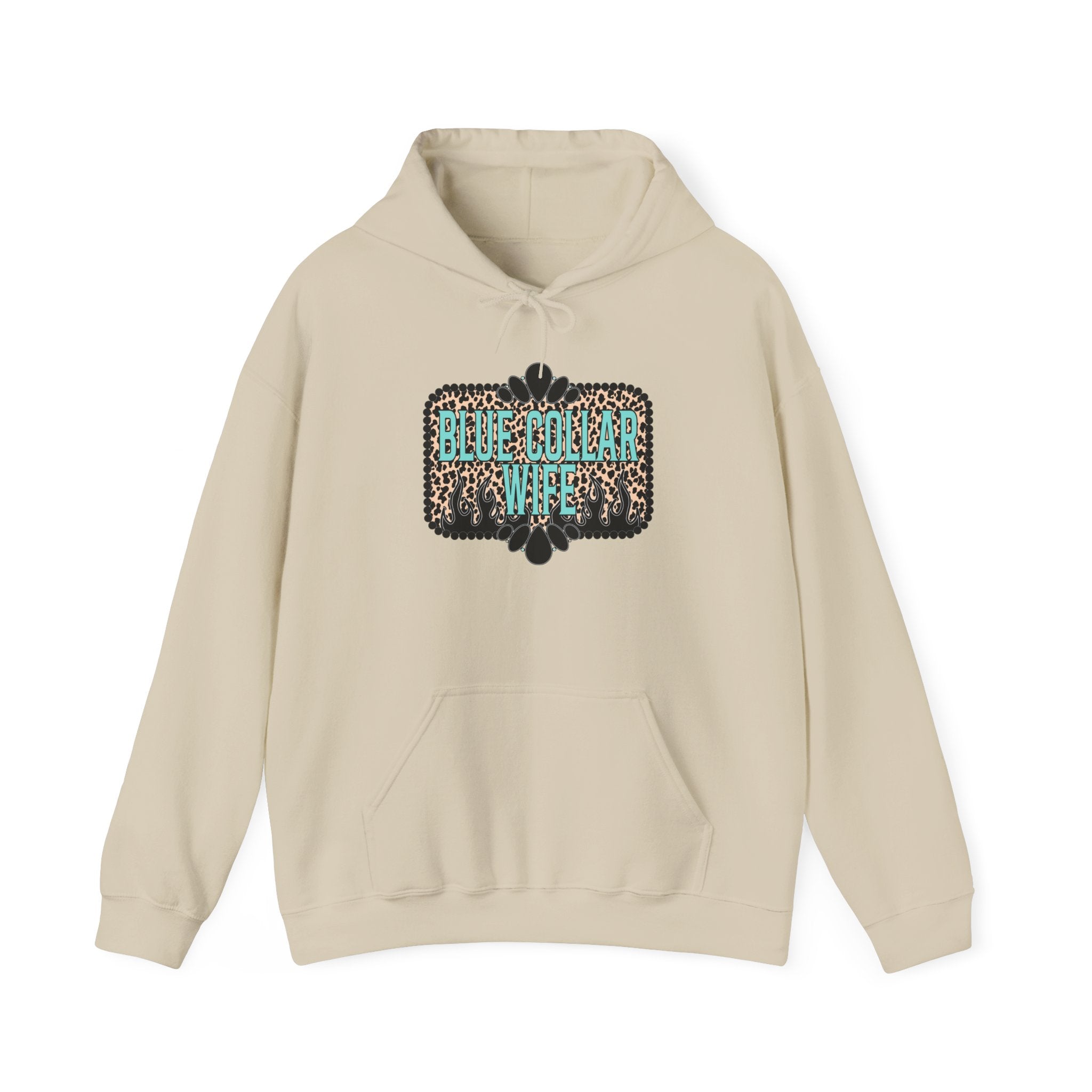 Blue Collar Wife Hoodie — Leopard Accent "Blue Collar Wife" Graphic Sweatshirt