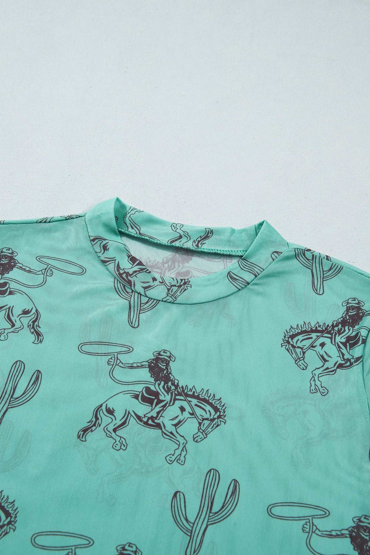 Aruba blue western mesh top, view 6