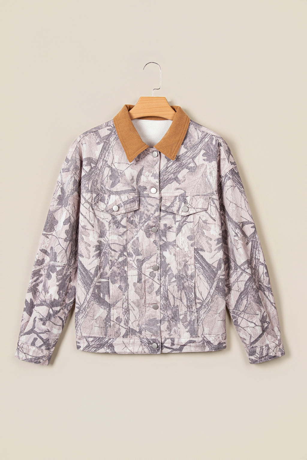 Gray camo denim jacket, view 5