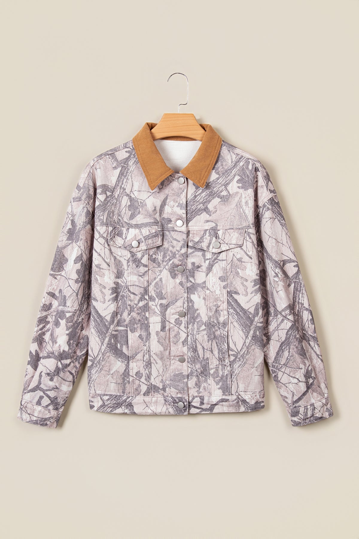 Gray camo denim jacket, view 5