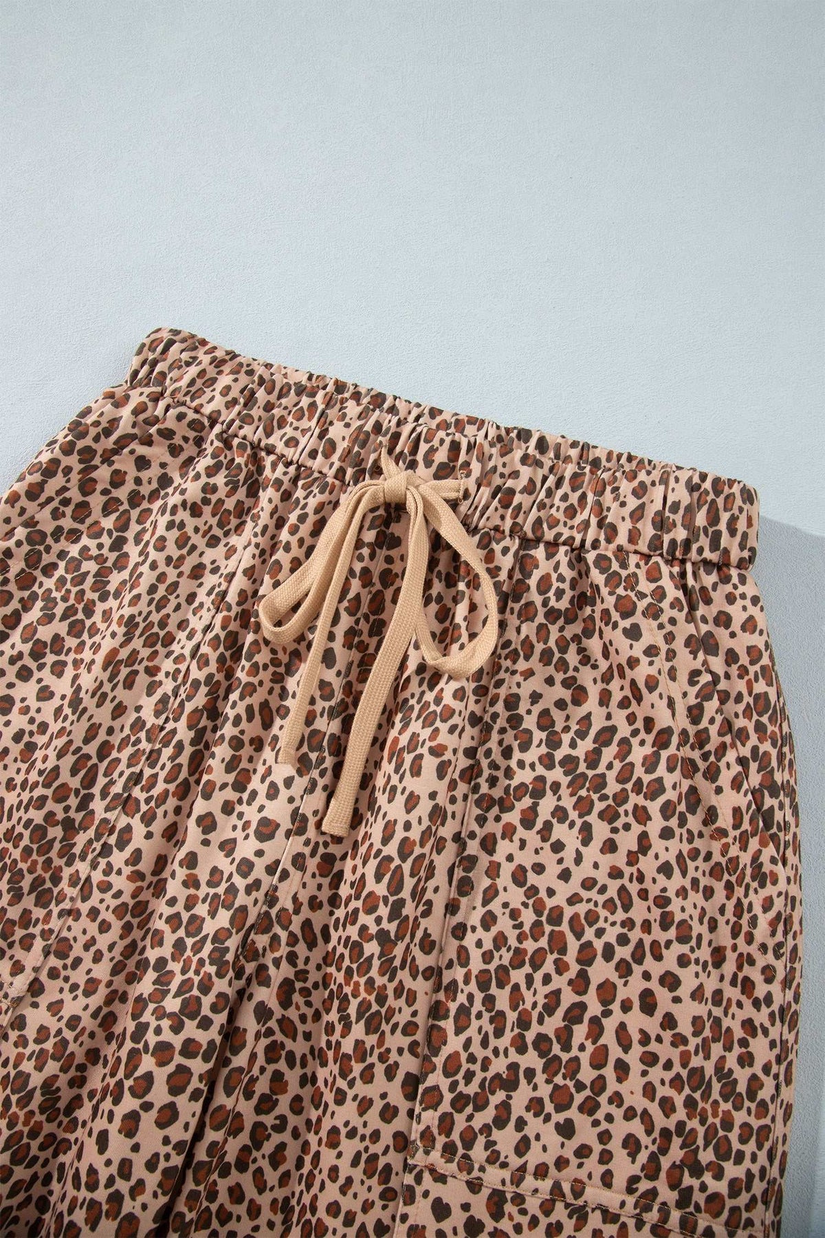 Khaki leopard drawstring pants, view 10