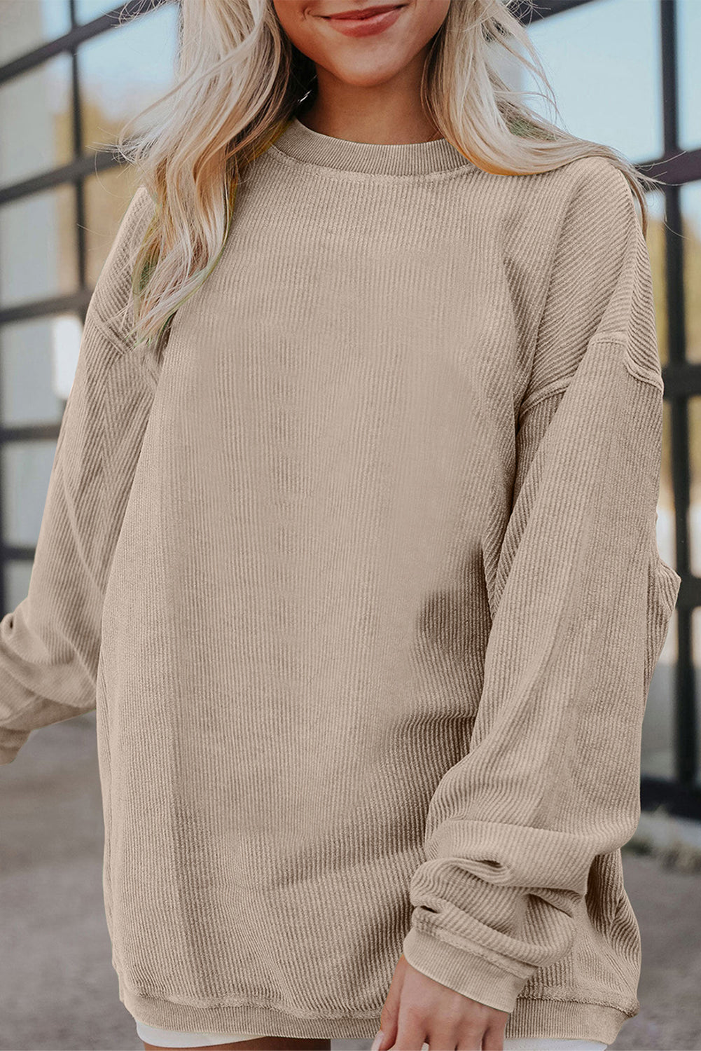 Women's smoke gray ribbed corduroy oversized sweatshirt