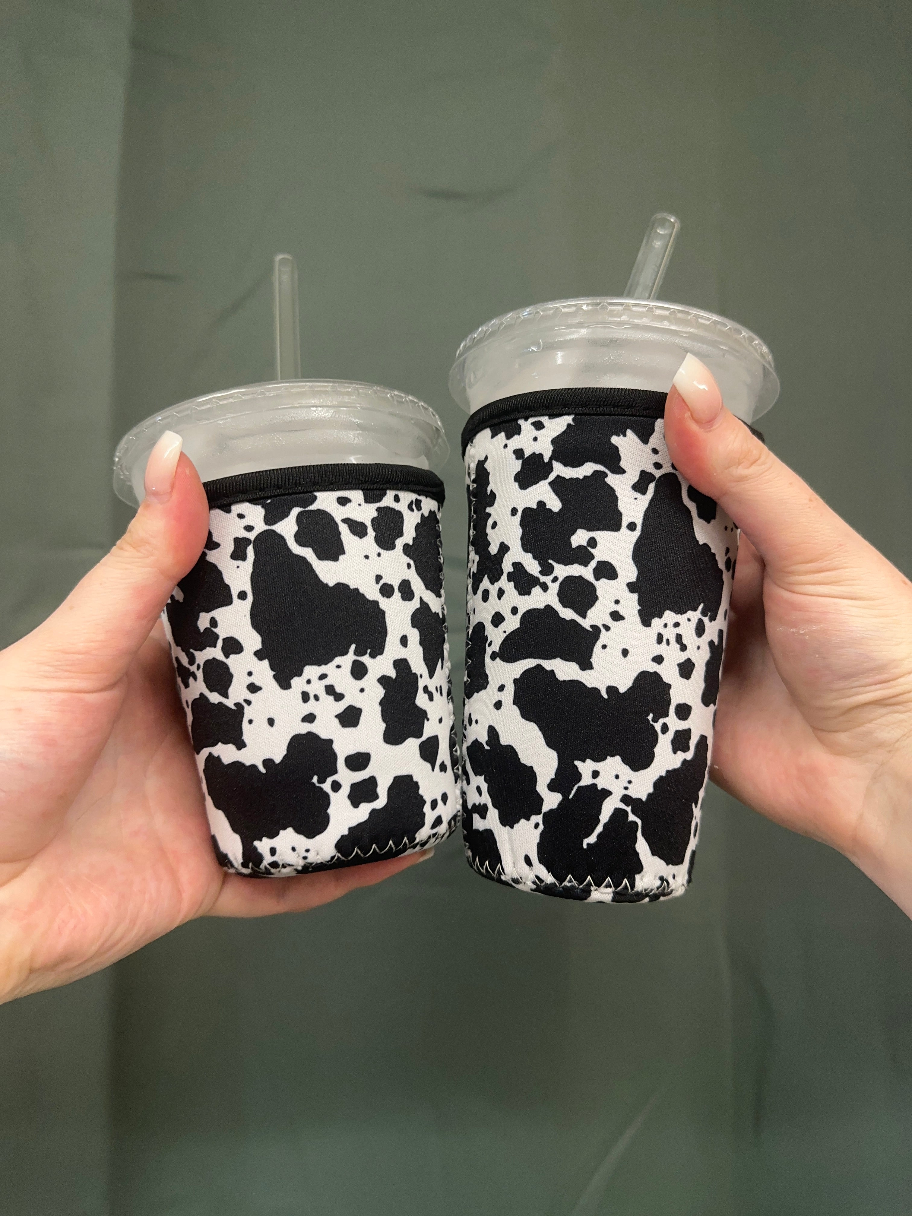 Black Cow Print Coffee Sleeve | Reusable Neoprene Iced Coffee Cup Cover (16–24oz) BashDesignsCo