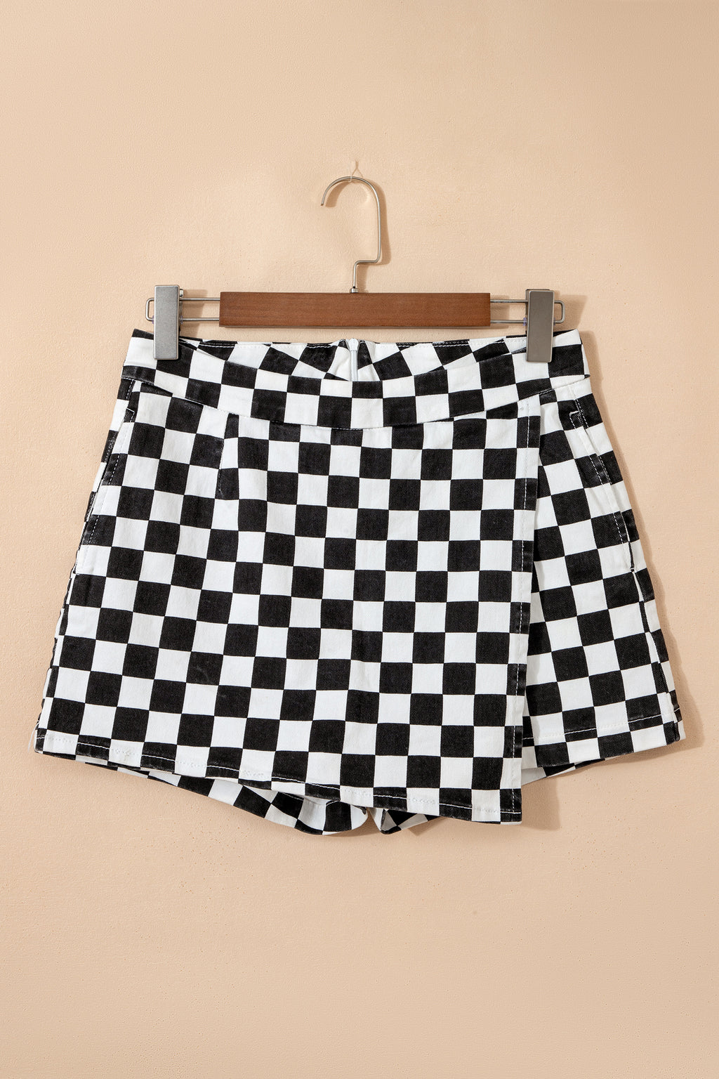 Black checkered denim shorts, view 3