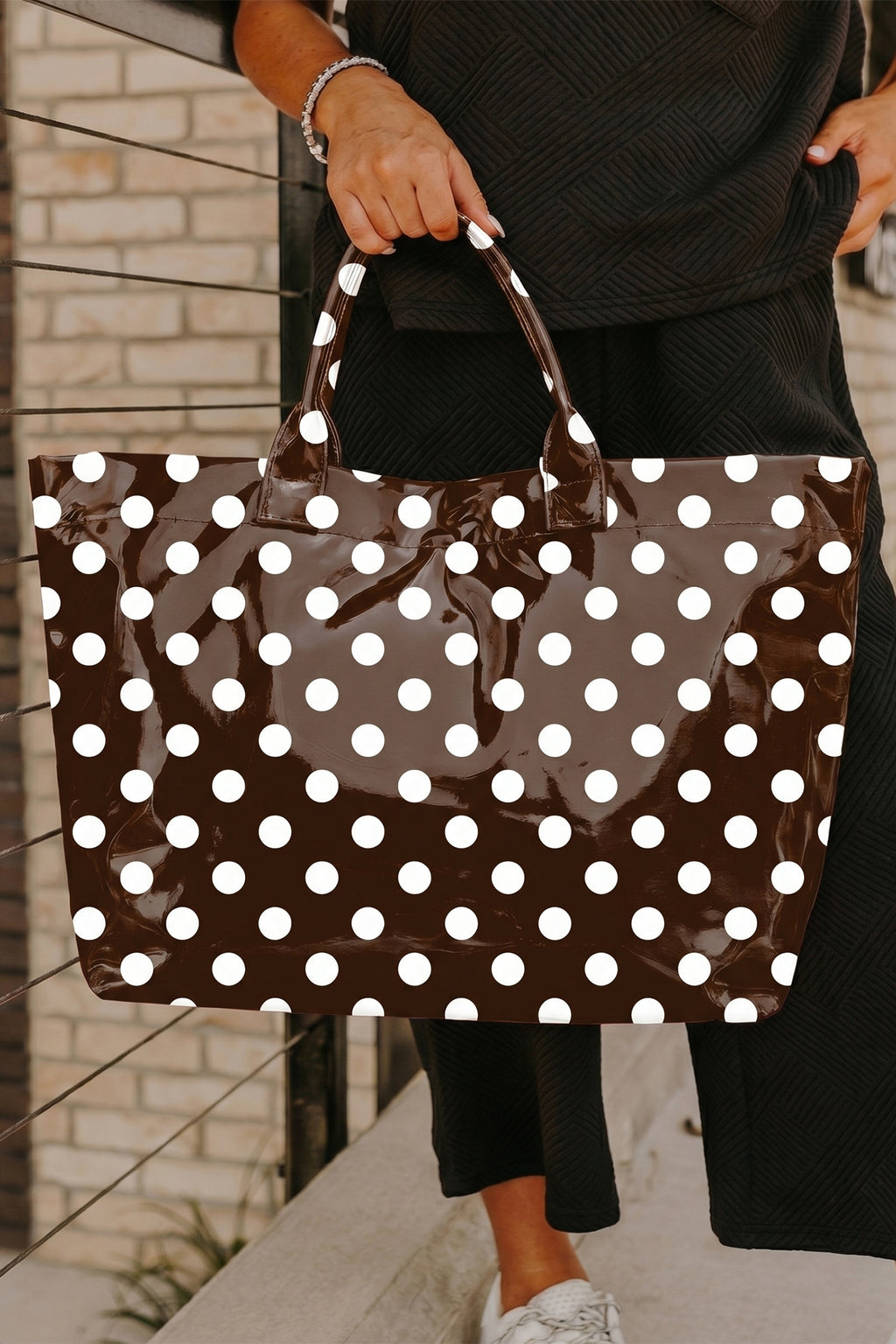 Pink cowboy vinyl tote, view 4