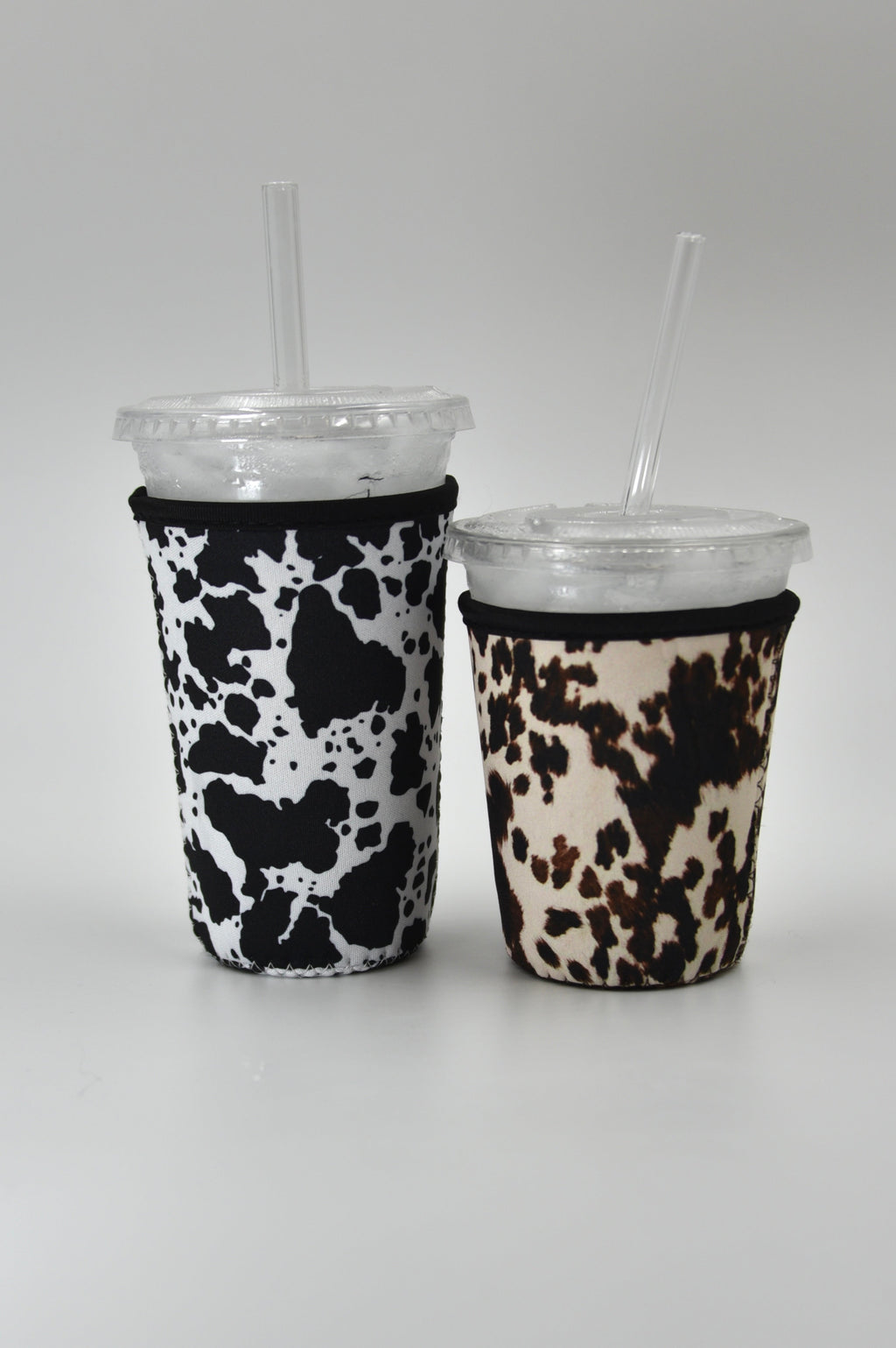 Black Cow Print Coffee Sleeve | Reusable Neoprene Iced Coffee Cup Cover (16–24oz) BashDesignsCo