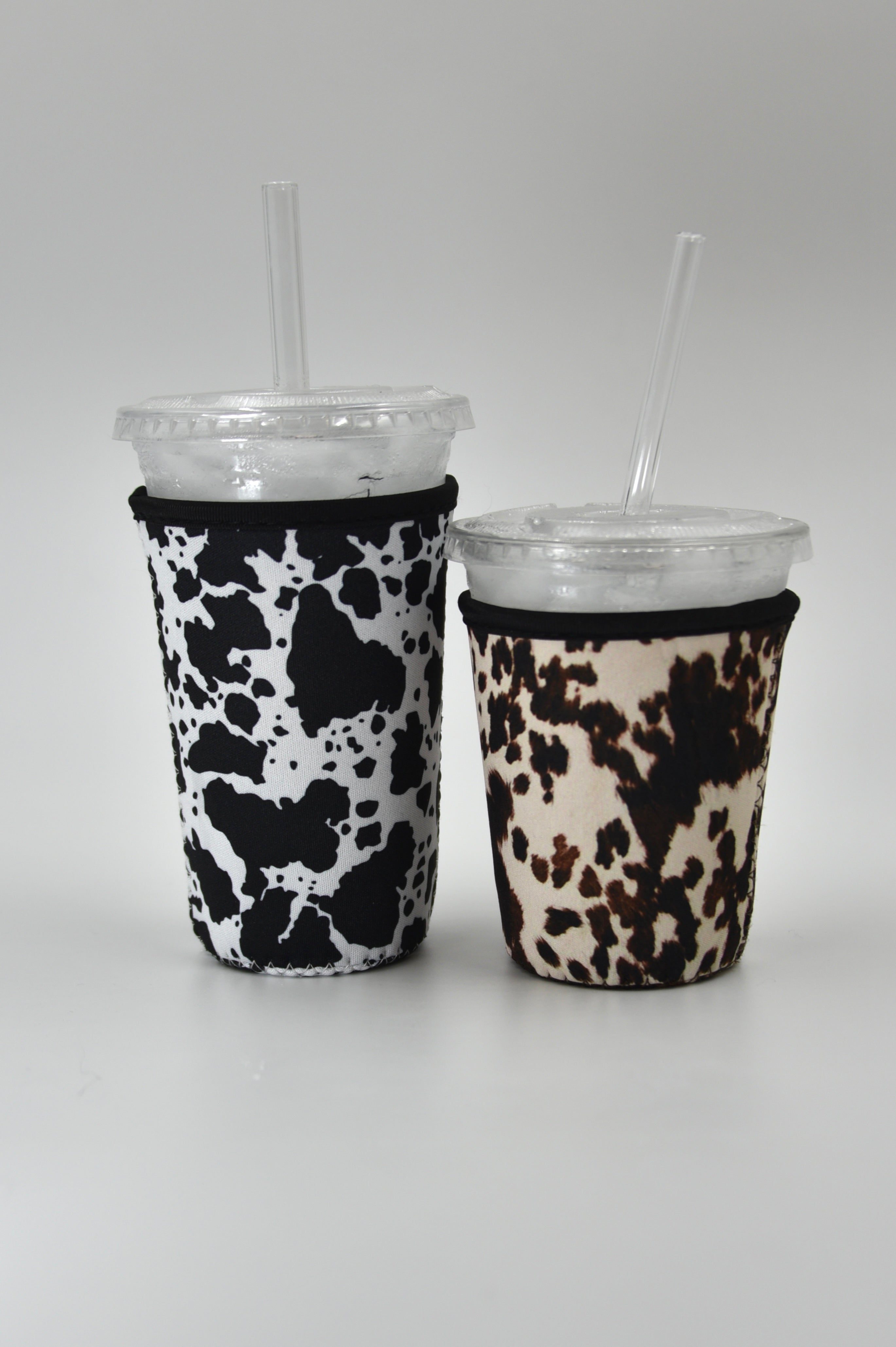 Black Cow Print Coffee Sleeve | Reusable Neoprene Iced Coffee Cup Cover (16–24oz) BashDesignsCo