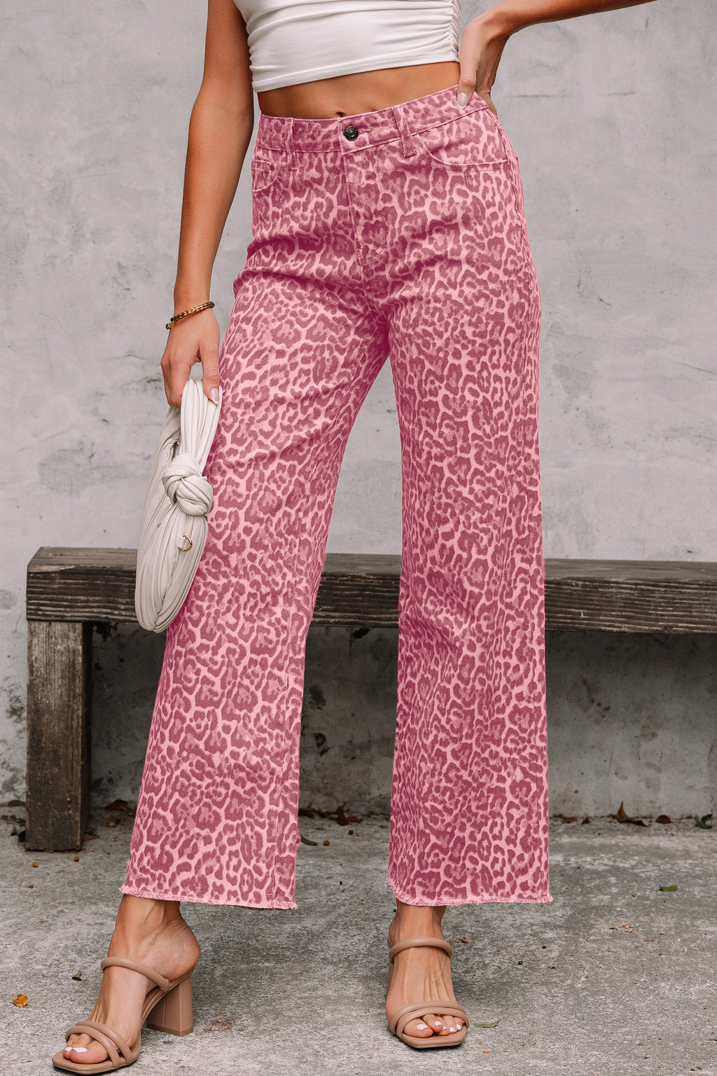 Brown leopard wide leg jeans, view 13