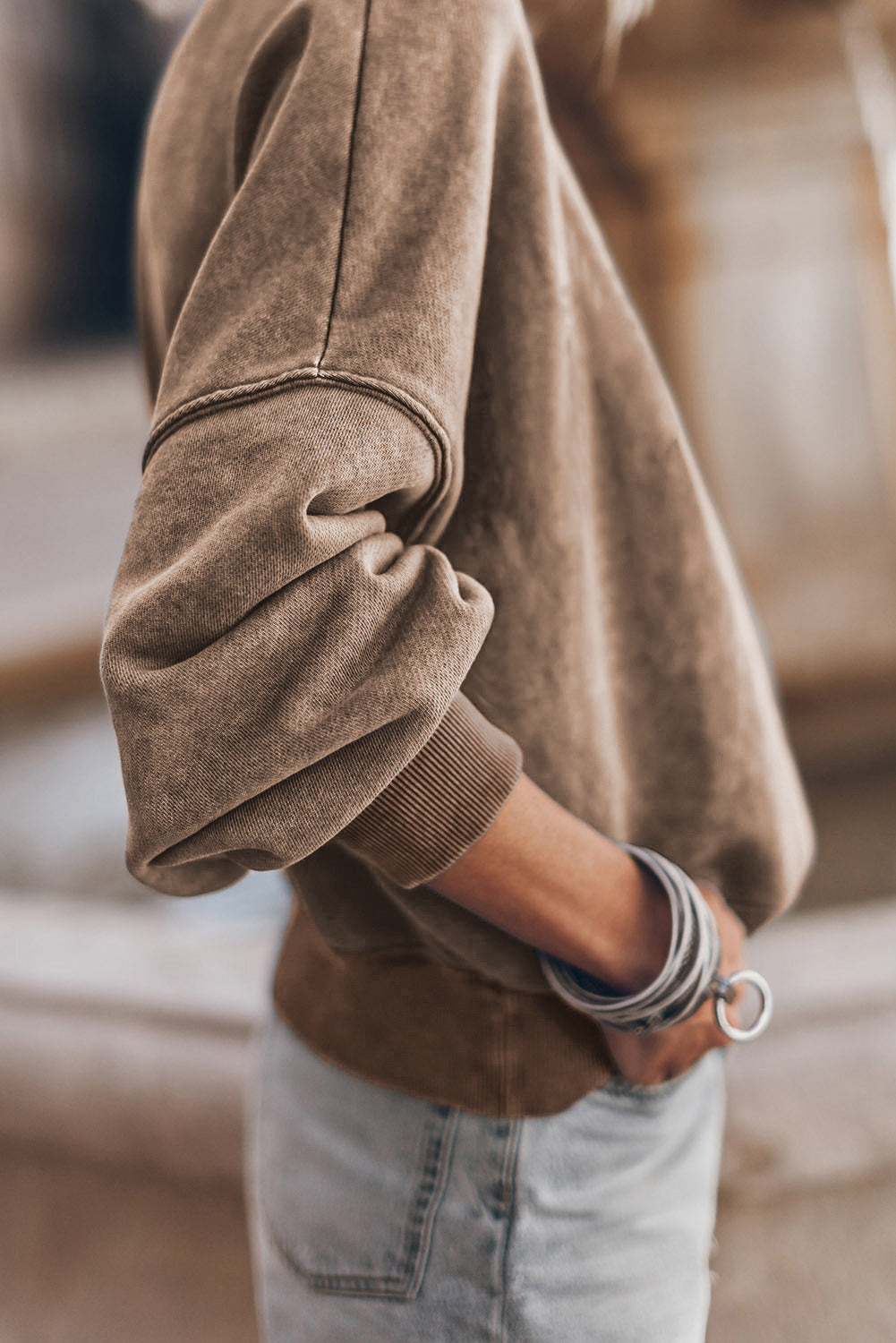 Brown Drop Shoulder Crew Neck Sweatshirt