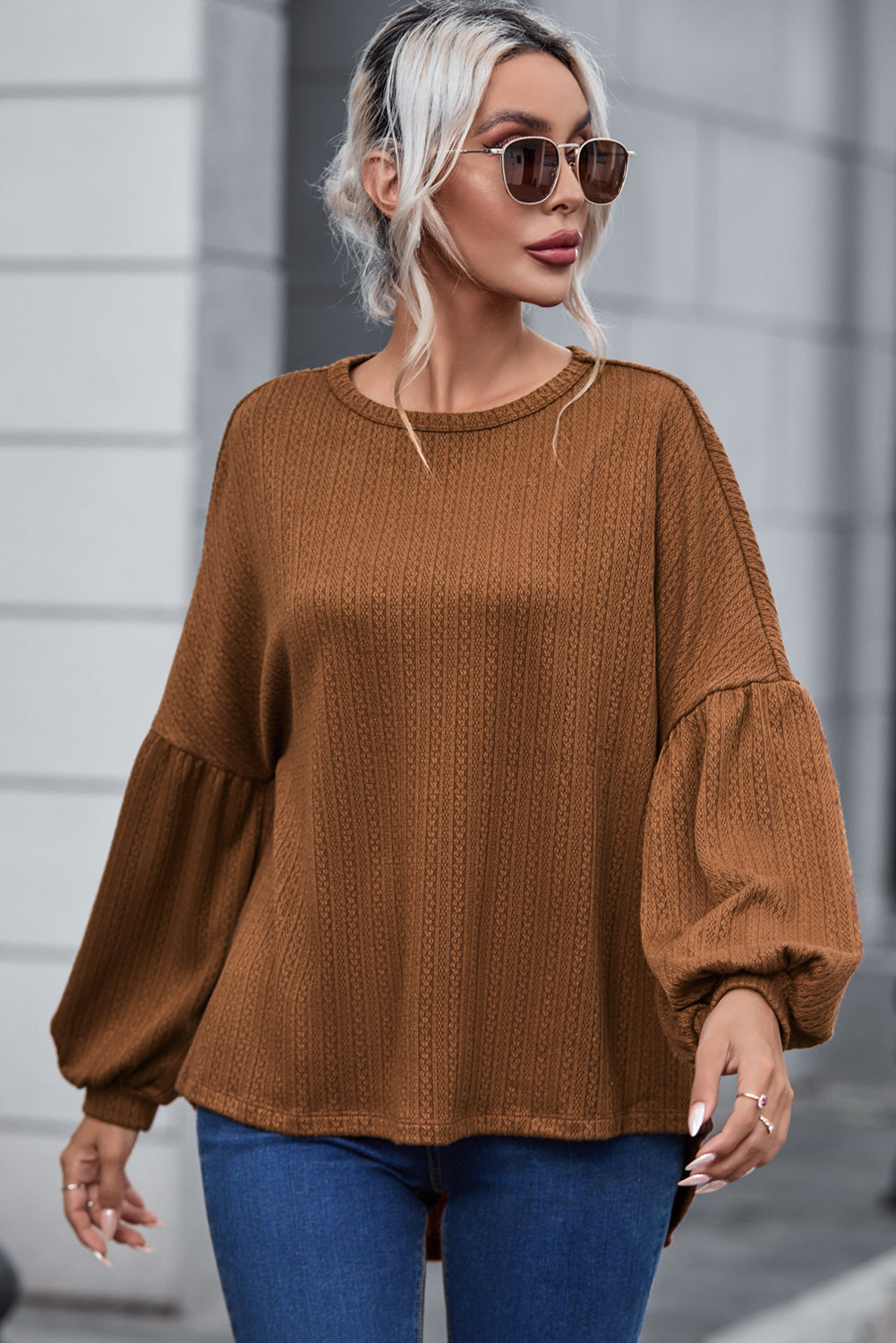 Orange Jacquard Knit Long Sleeve Top