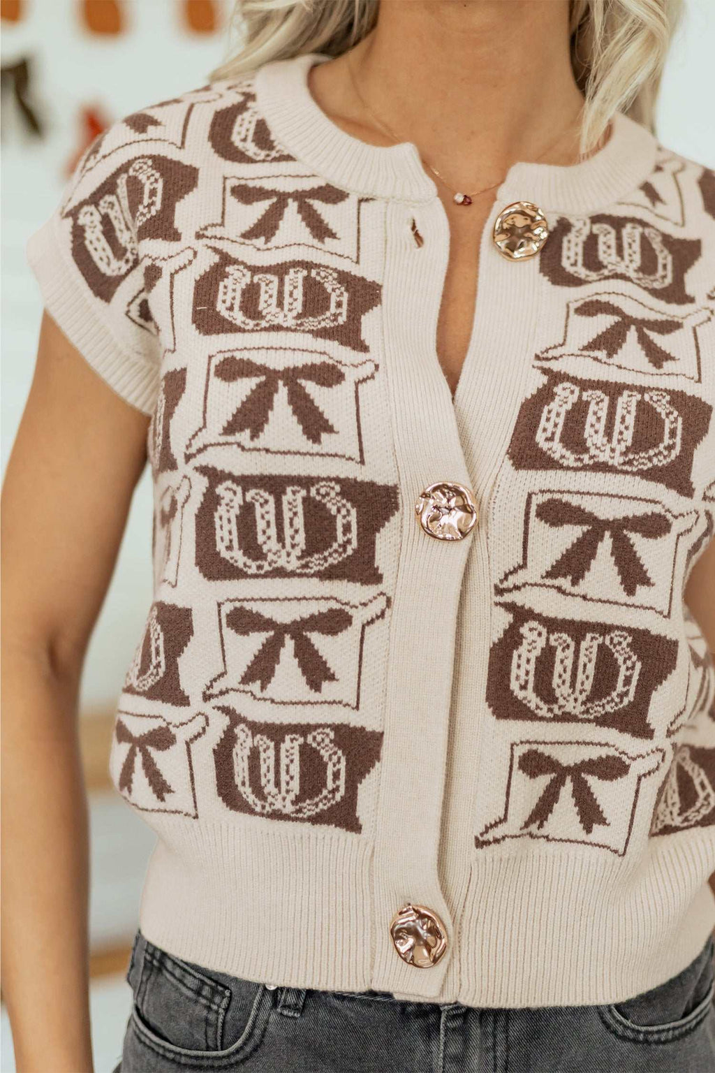 Brown horseshoe sweater vest, view 9
