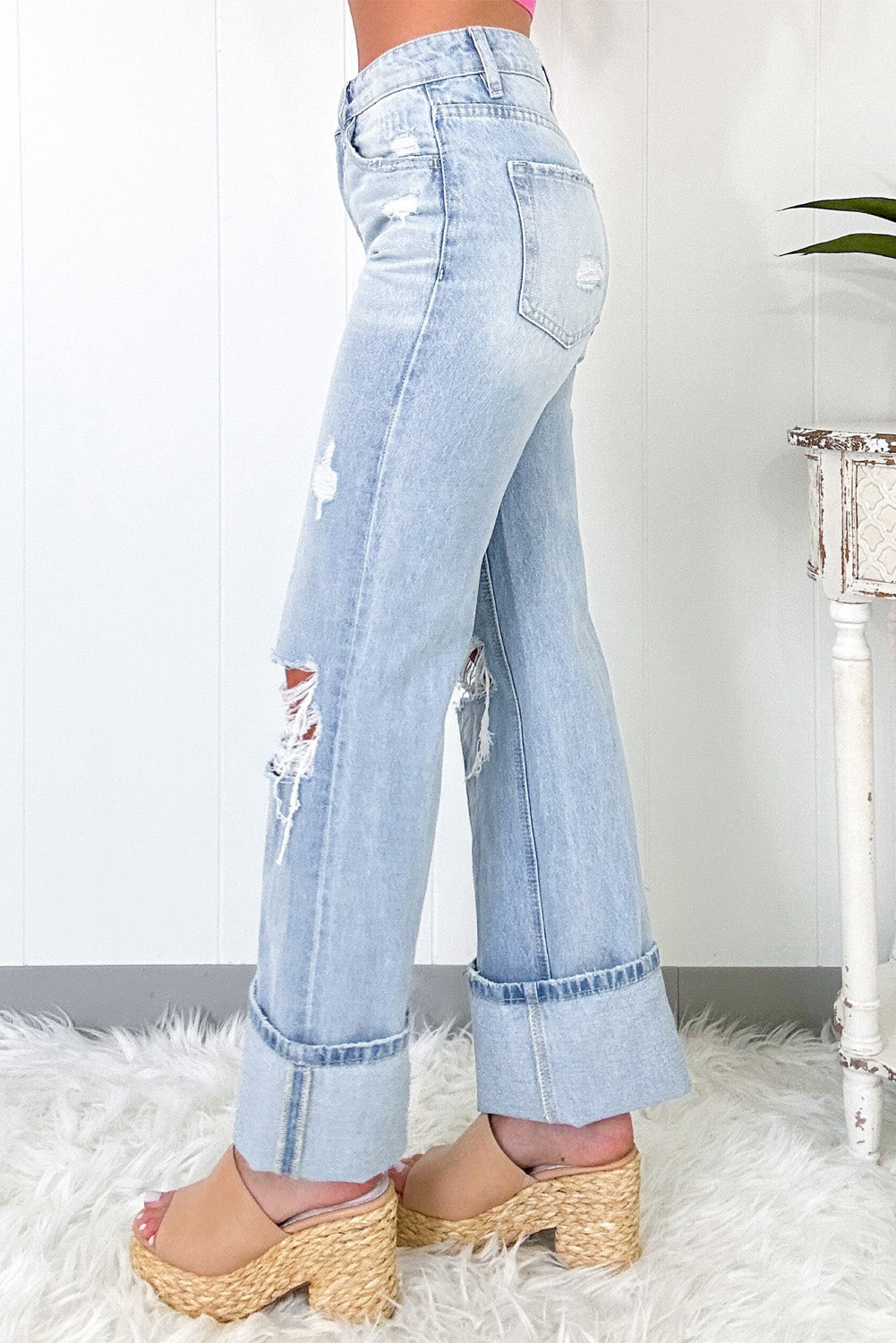 Light wash distressed jeans, alternate view