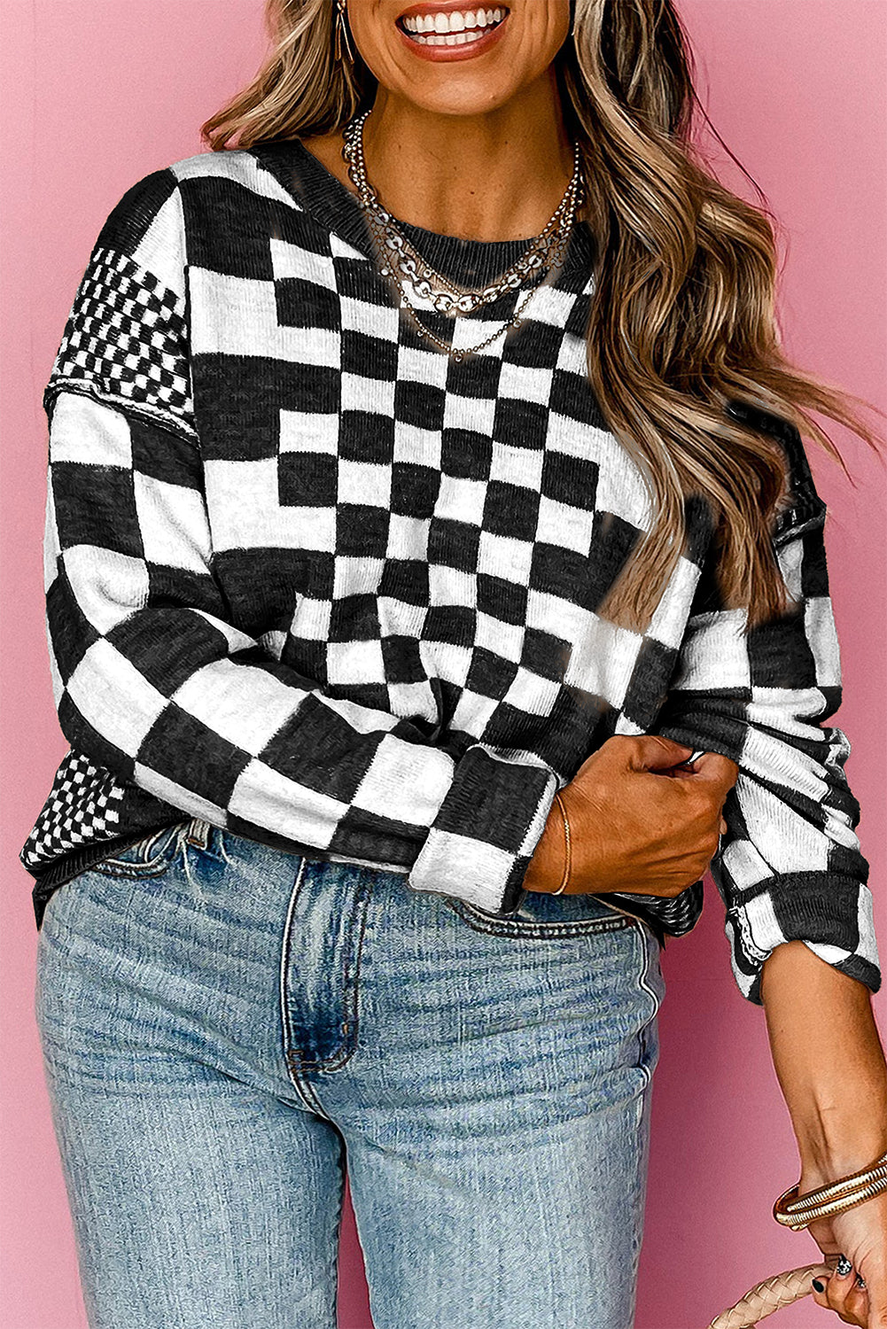 Khaki checkered sweater, view 10