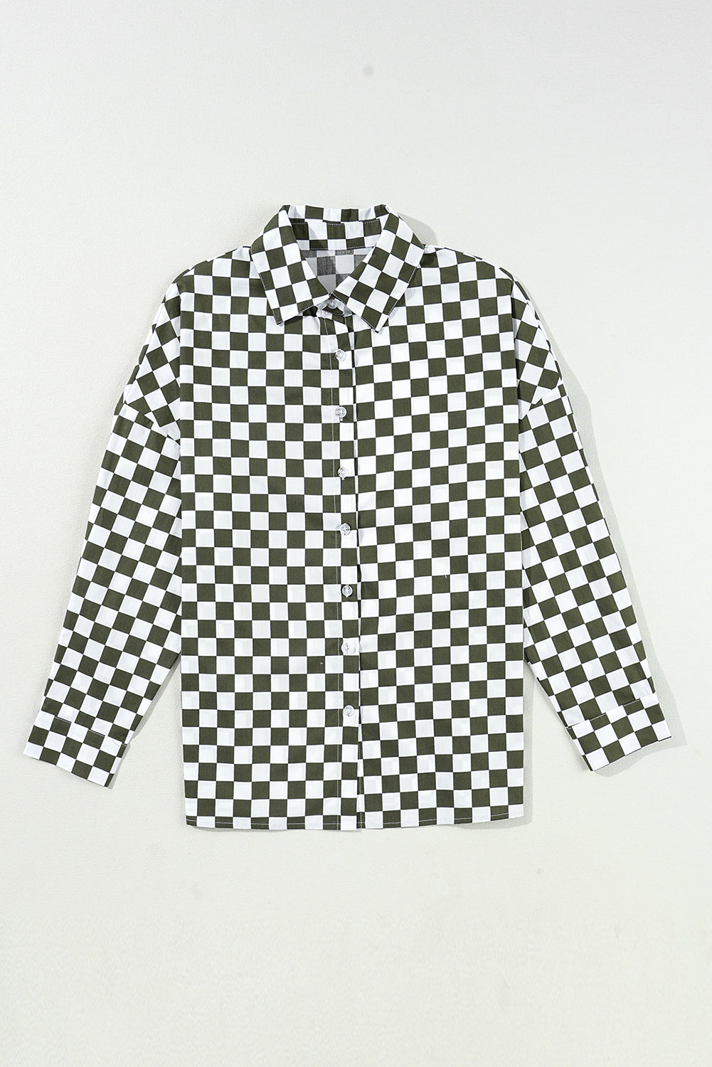Green Checkerboard Print Drop Shoulder Shirt