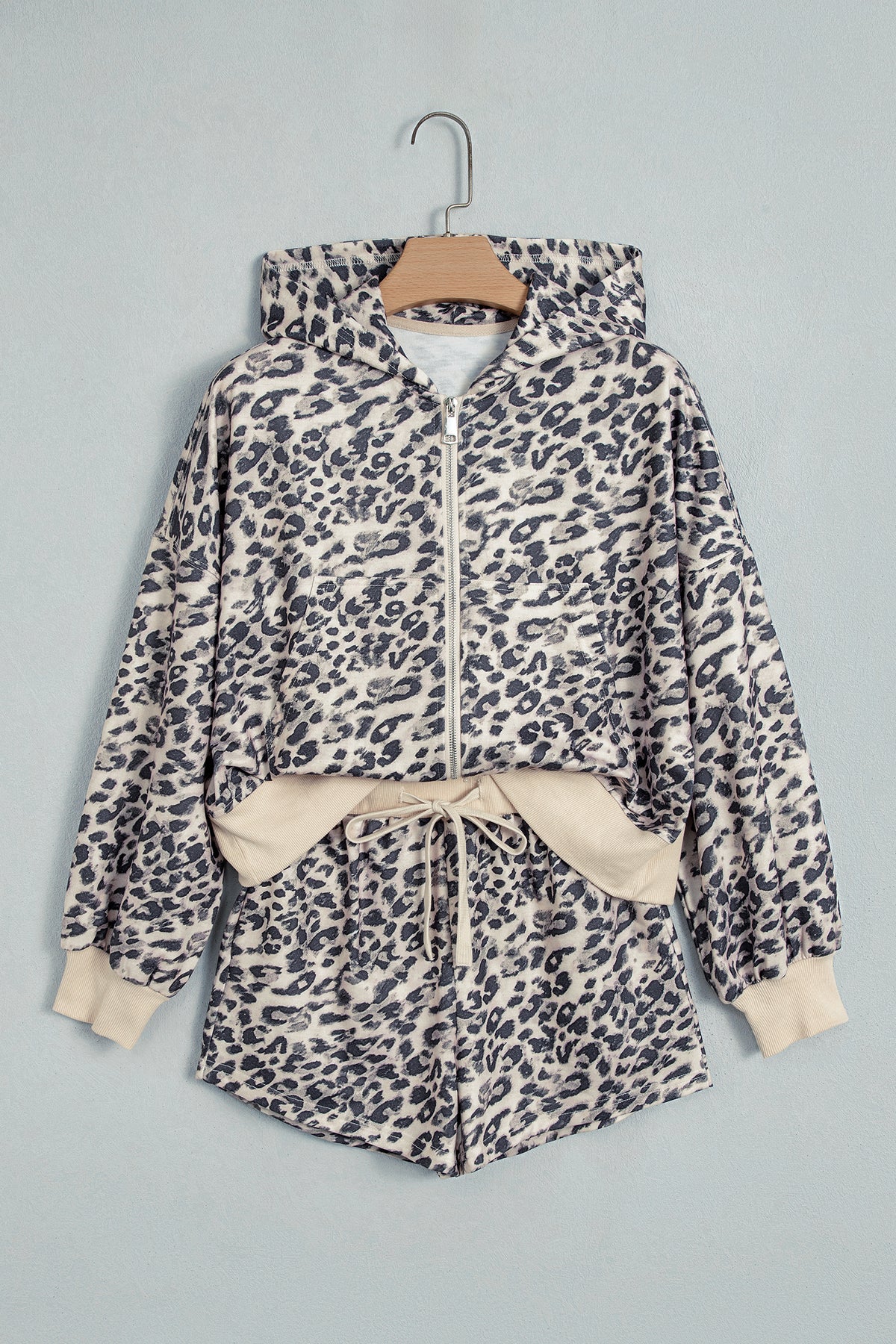 Leopard zip-up hoodie pant set, view 4