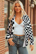Black Checkerboard Flap Pocket Button Front Shacket Dear-Lover Dropshipping