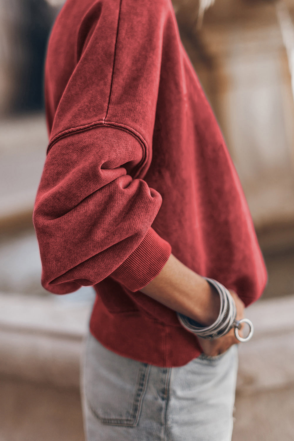 Brown Drop Shoulder Crew Neck Sweatshirt