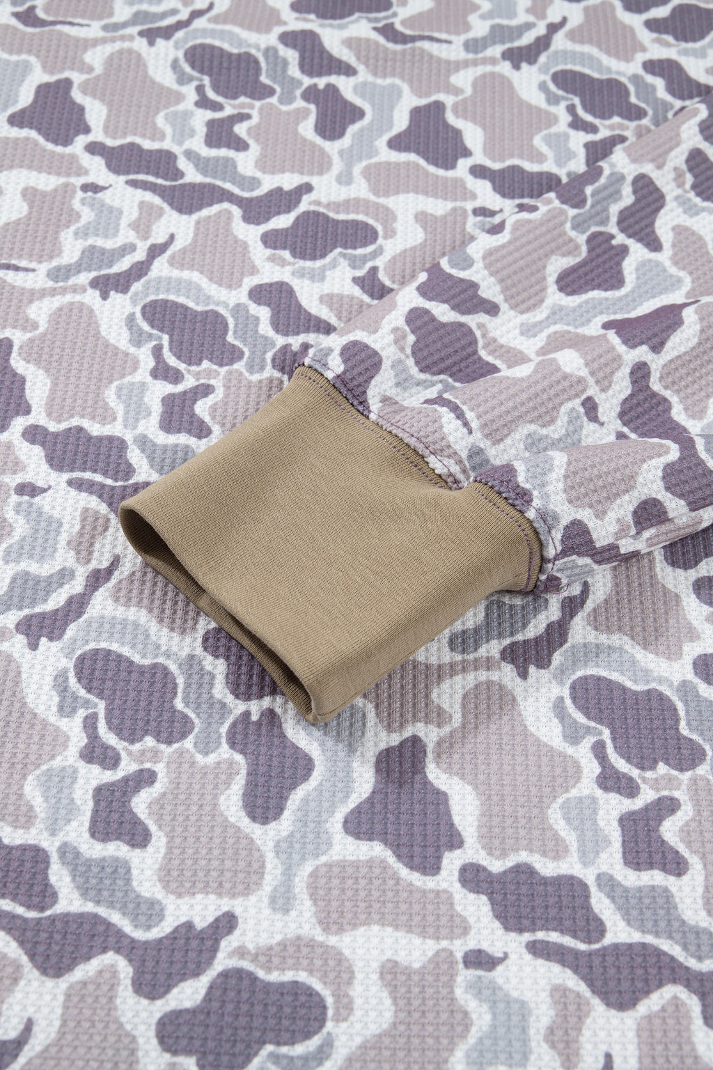 Khaki Camouflage Print Textured Knit Color Block Trim Long Sleeve Top Dear-Lover Dropshipping