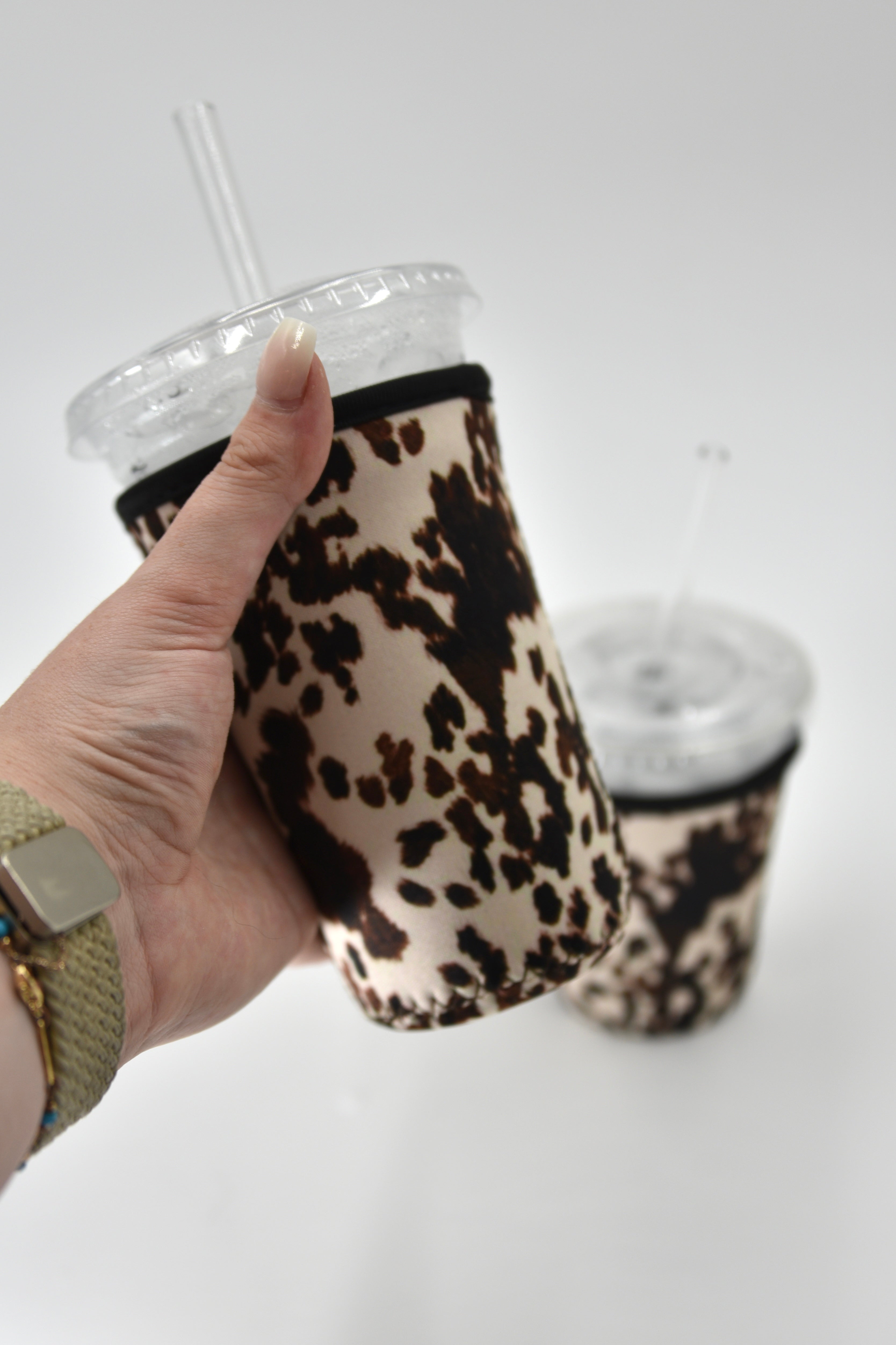 Cow Print Coffee Sleeve | Reusable Neoprene Iced Coffee Cup Cover (16–24oz) BashDesignsCo