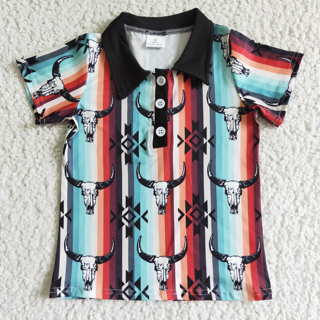 Aztec Bull Skull Western Boy Shirt