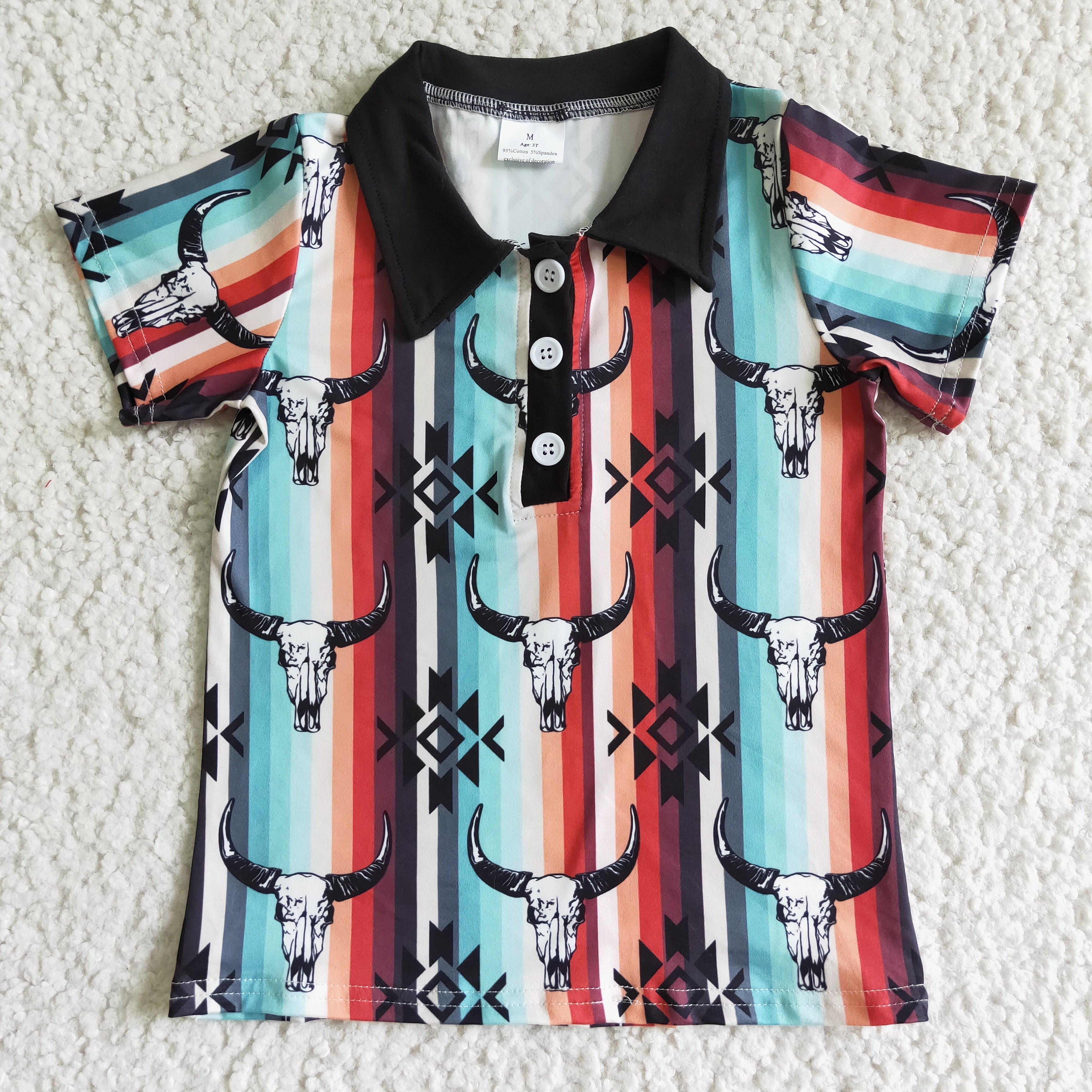 Aztec Bull Skull Western Boy Shirt