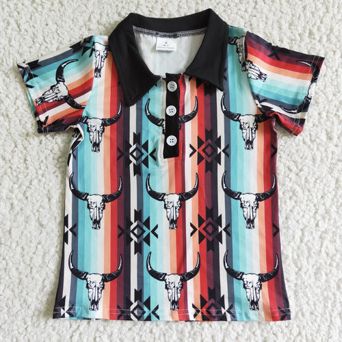 Aztec Bull Skull Western Boy Shirt