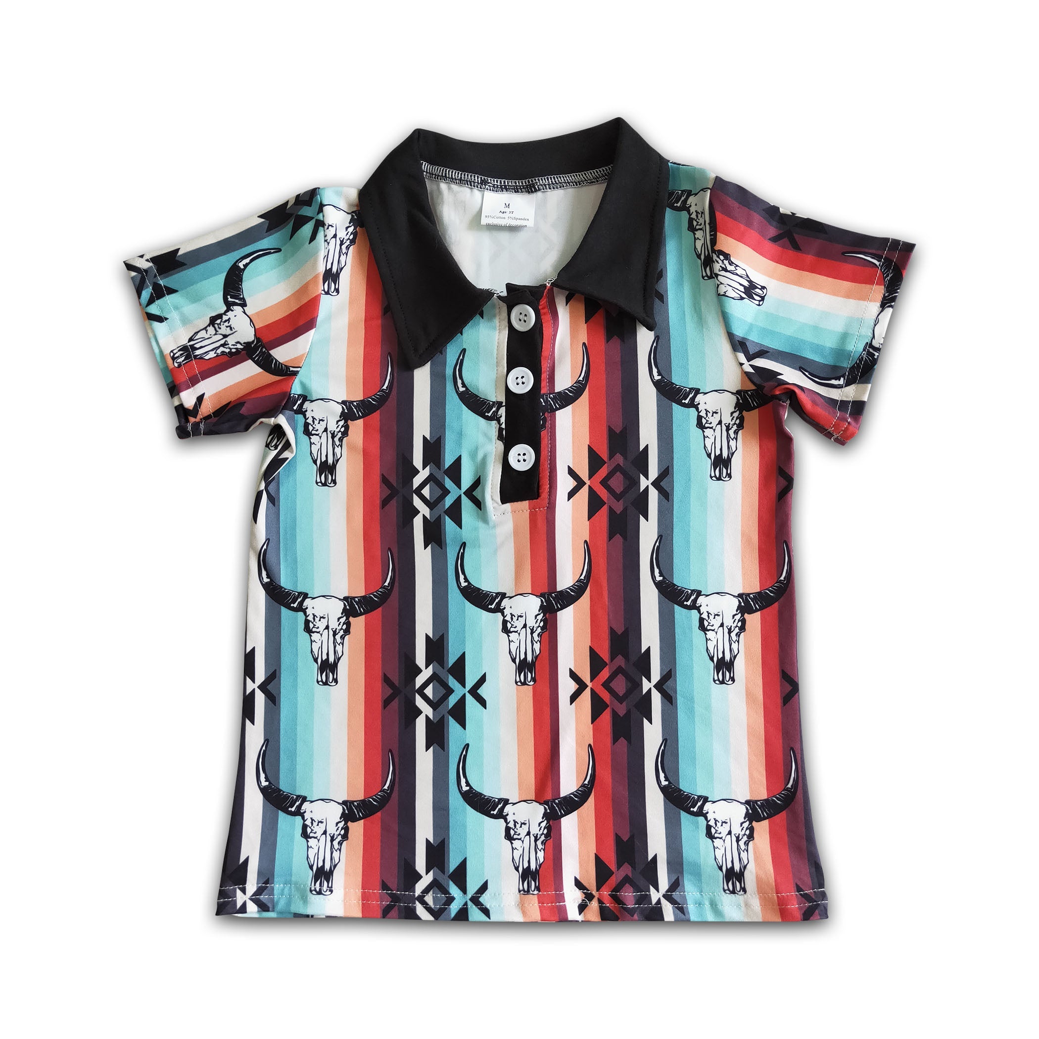 Aztec Bull Skull Western Boy Shirt