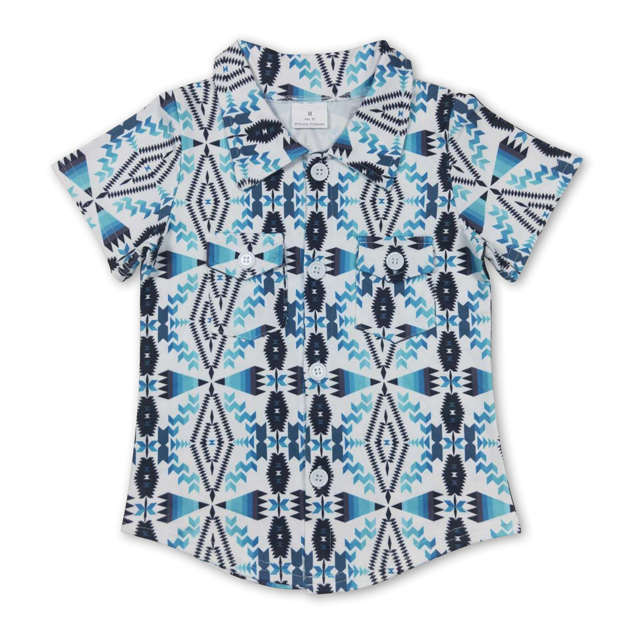 Turquoise & White Aztec Baby Boy Button-Up