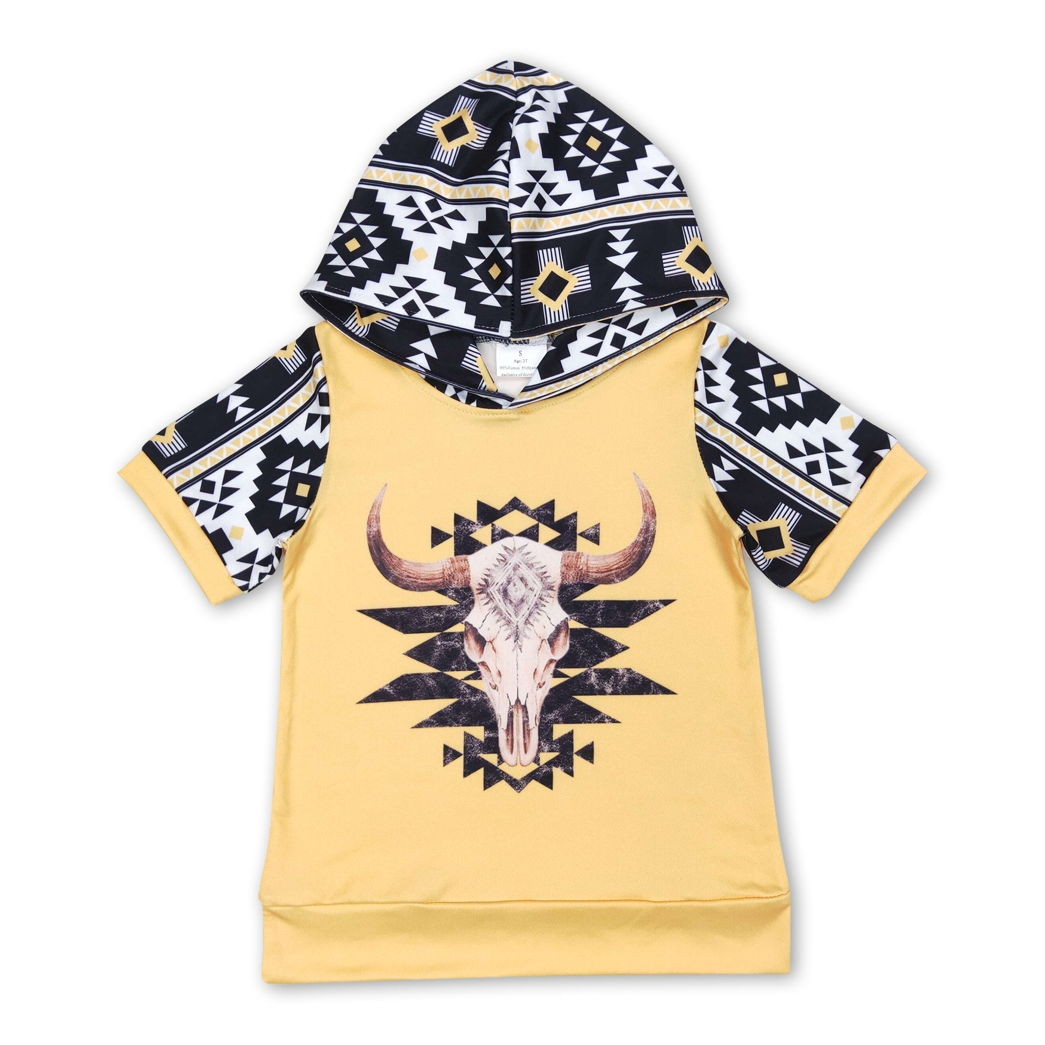 Yellow & Black Bull Skull Aztec Boys Hoodie