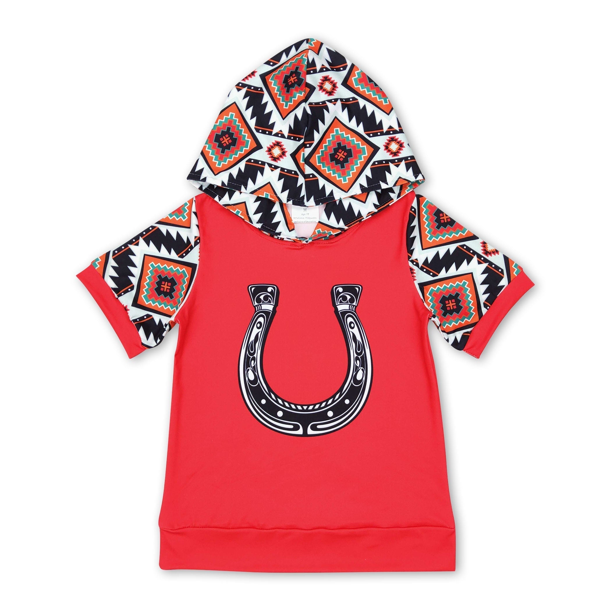 Red Horseshoe Aztec Western Boys Hoodie