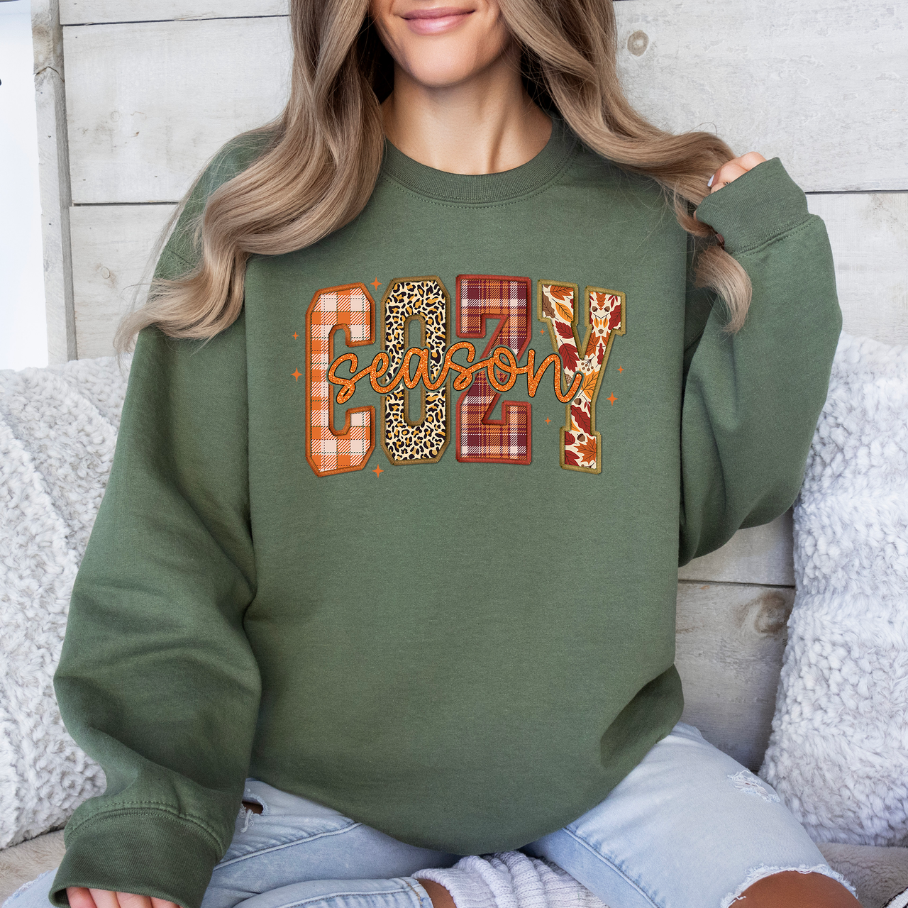 Cozy Season Patterns Fall Vibes Retro Varsity Pumpkin Floral Sunflower Halloween Autumn Sweatshirt