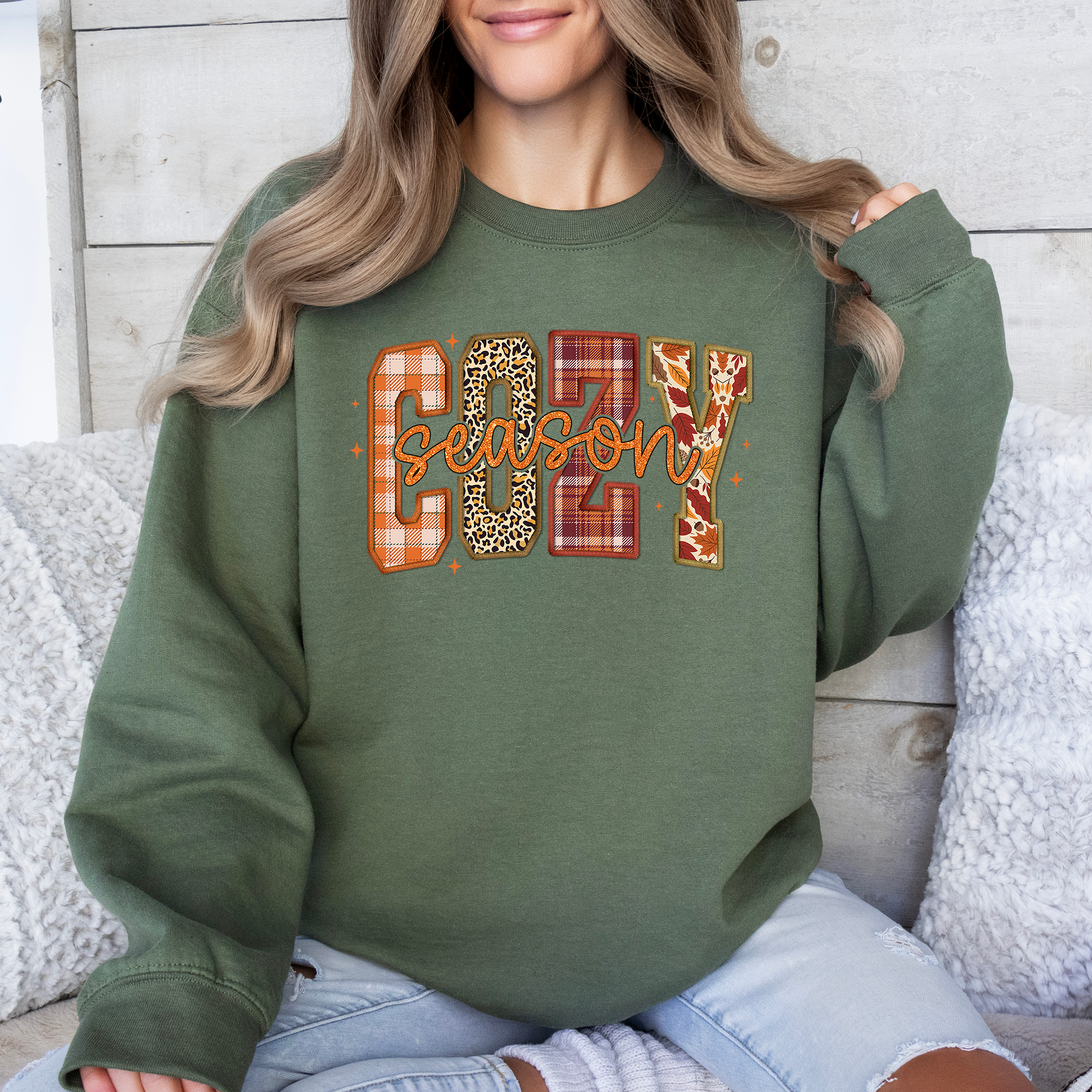 Cozy Season Patterns Fall Vibes Retro Varsity Pumpkin Floral Sunflower Halloween Autumn Sweatshirt