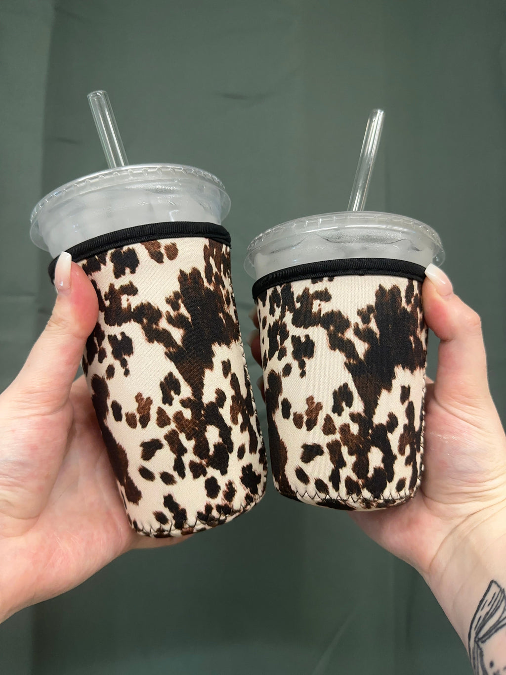Cow Print Coffee Sleeve | Reusable Neoprene Iced Coffee Cup Cover (16–24oz) BashDesignsCo