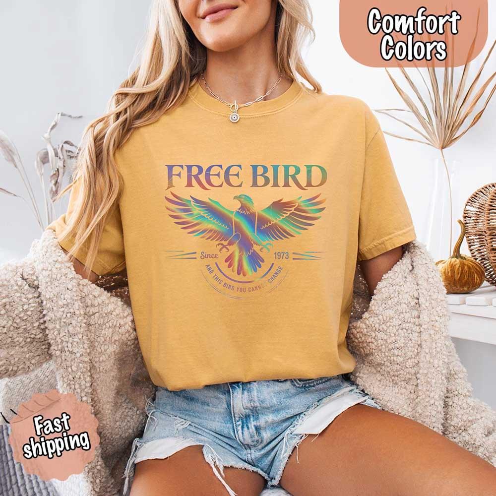Free Bird Women’s Comfort Colors Tee – Vintage Rock Band T-Shirt with Retro Music Vibes