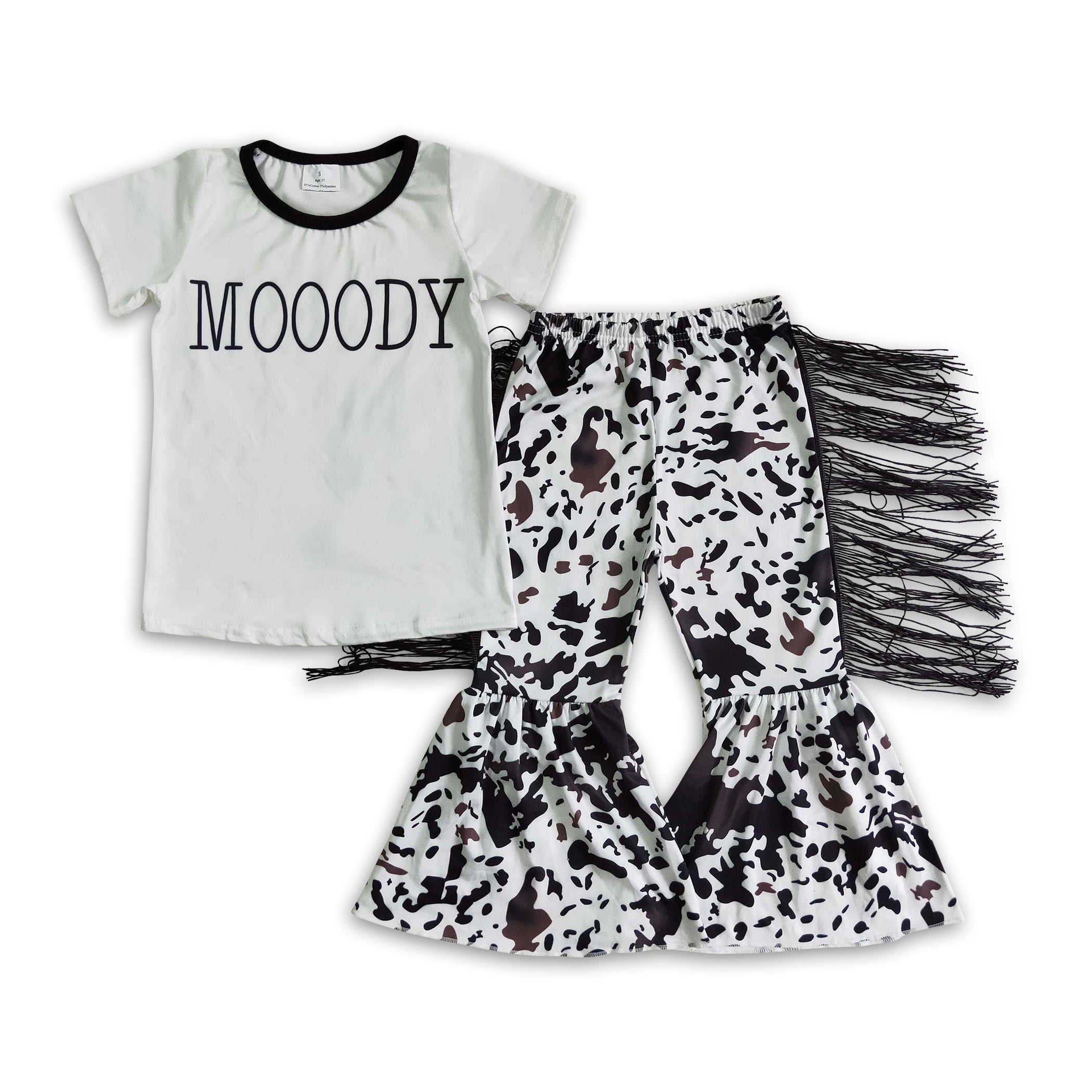 Cow Tassel Western Girls Shirt & Bell Bottom Set