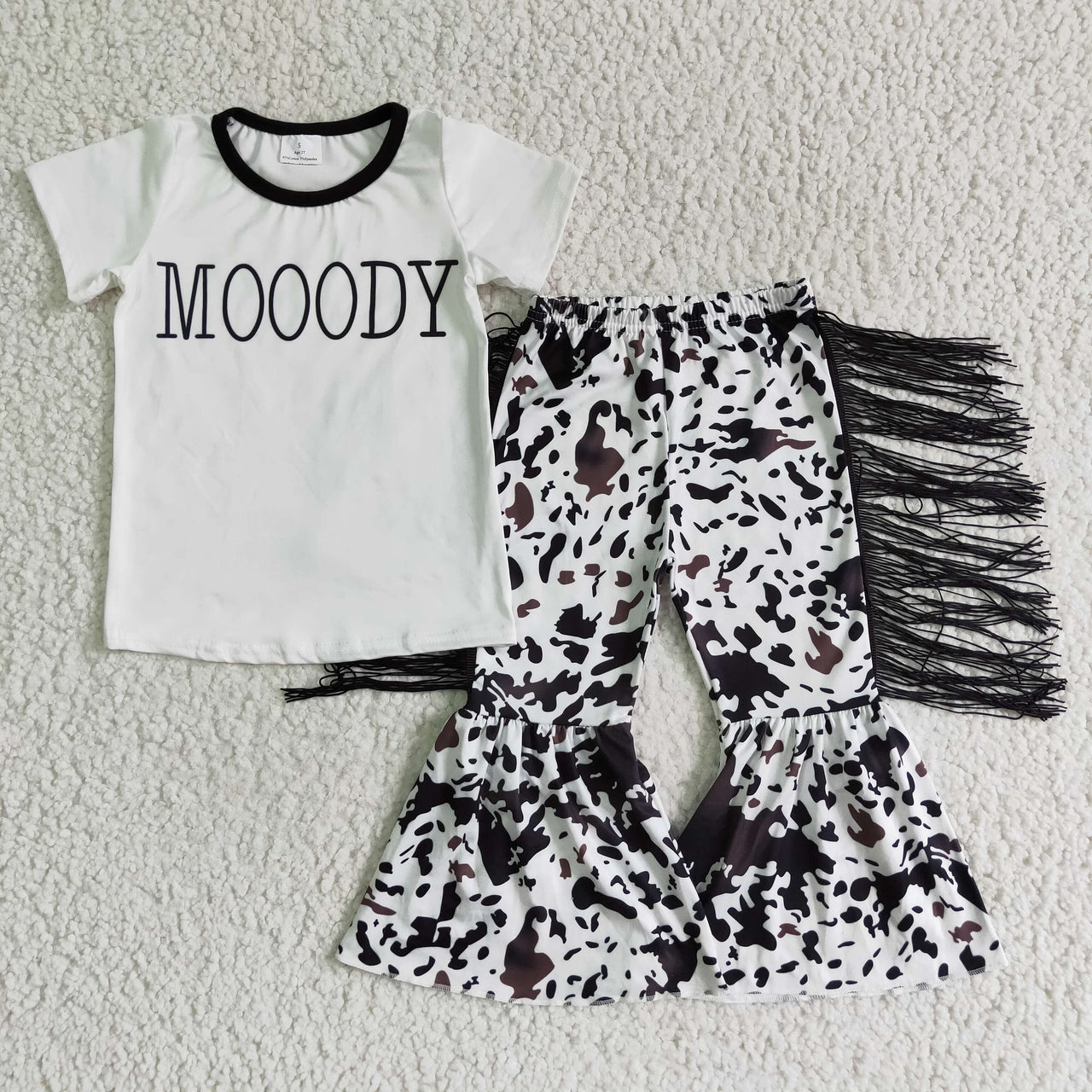 Cow Tassel Western Girls Shirt & Bell Bottom Set