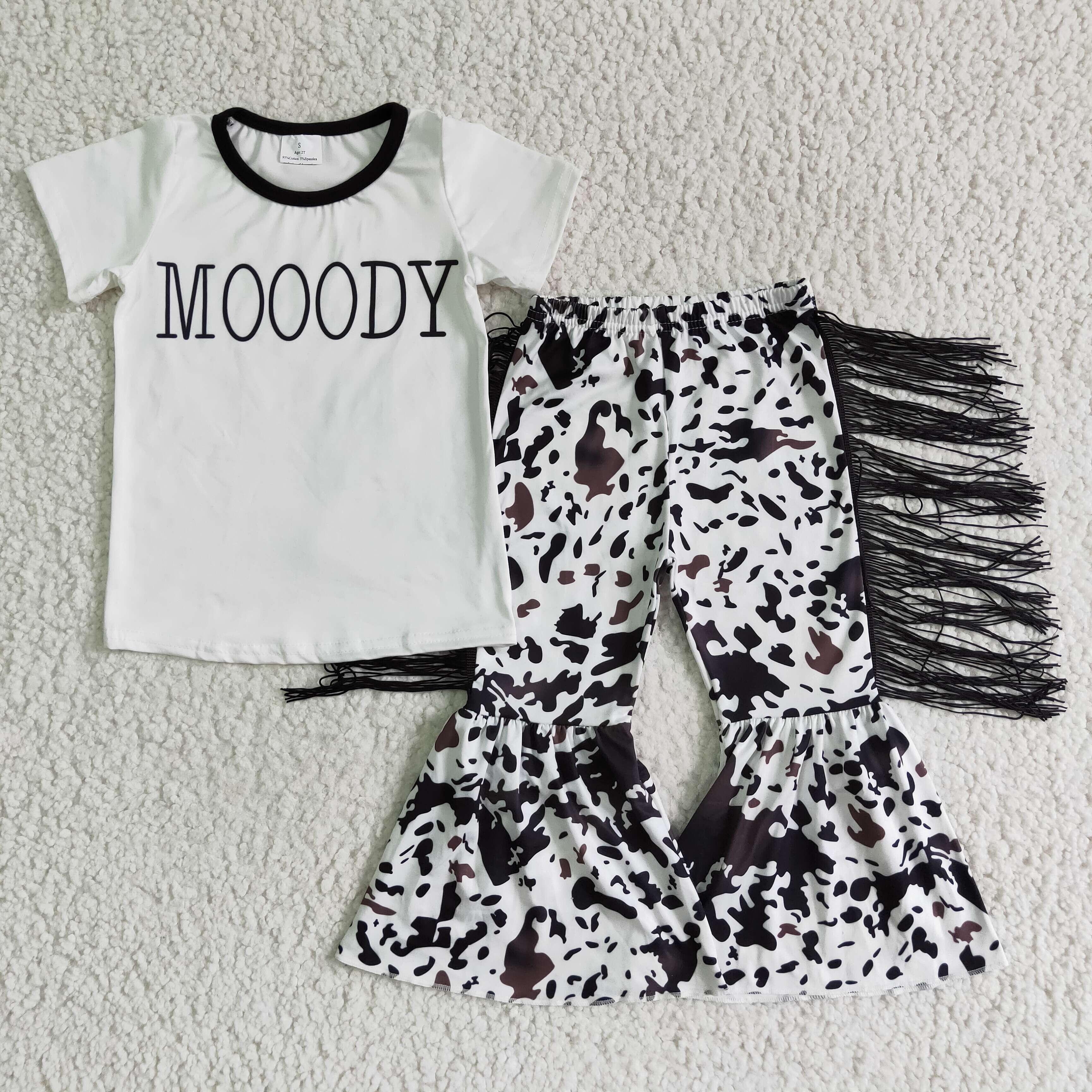 Cow Tassel Western Girls Shirt & Bell Bottom Set