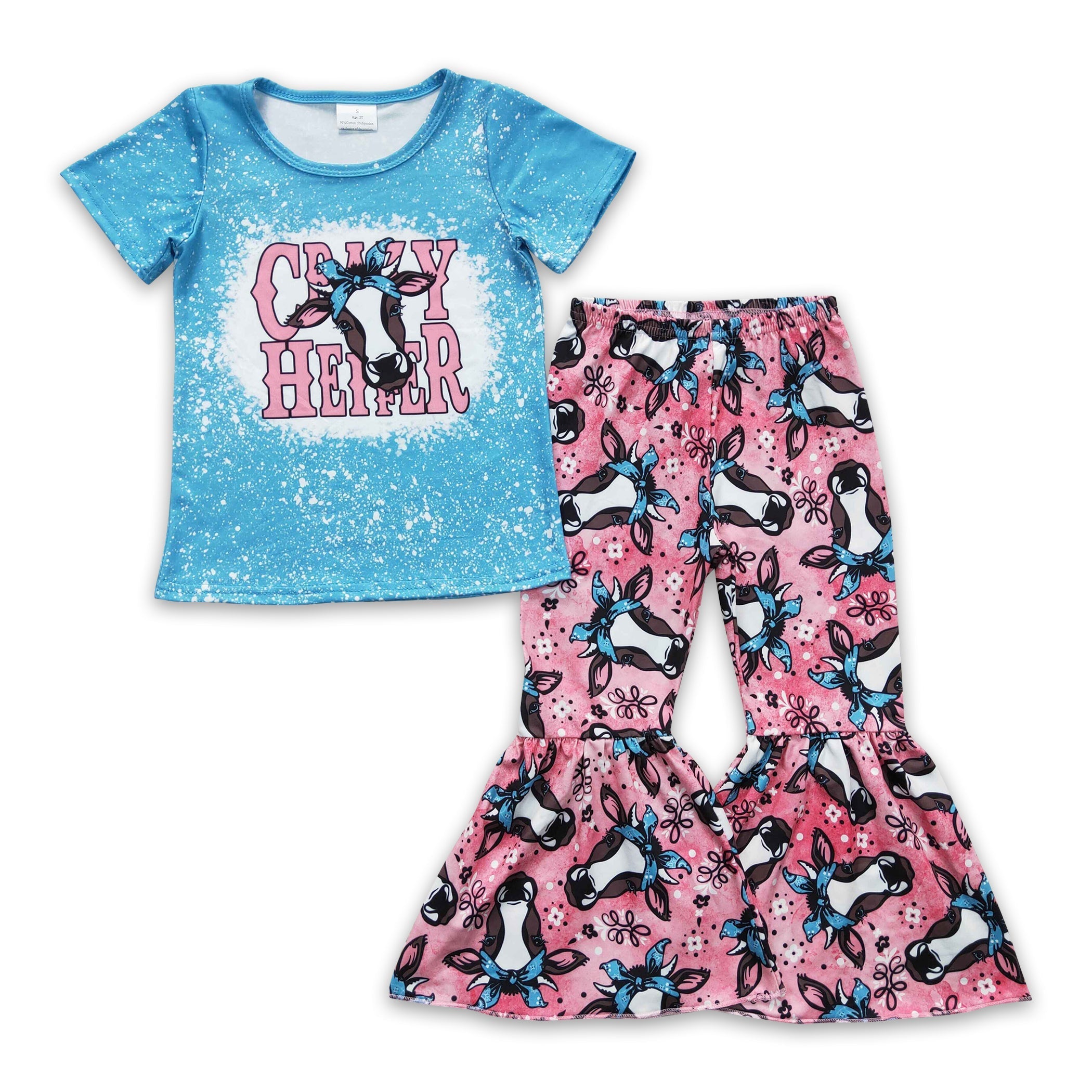 Heifer Print Bell Bottom Western Kids Pants