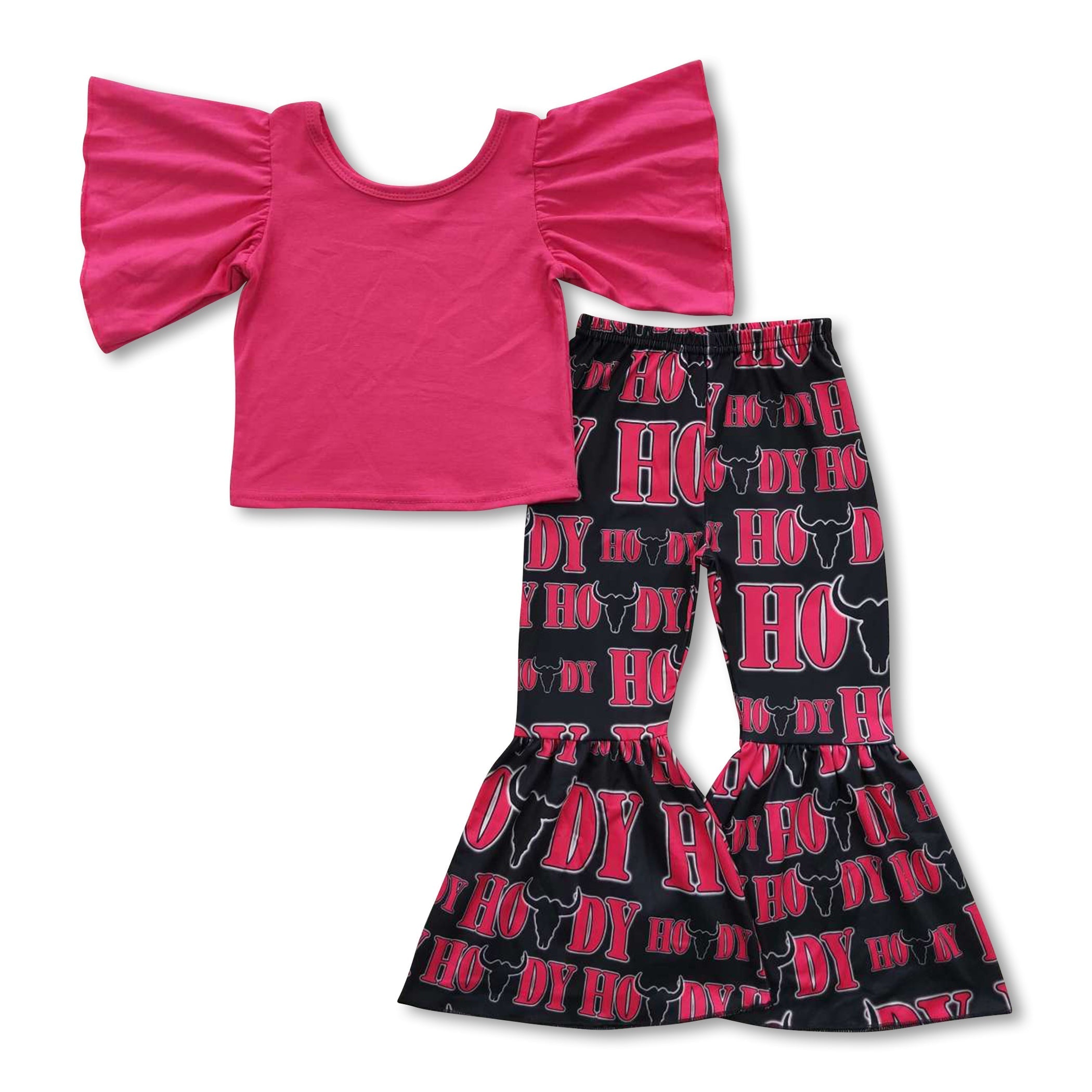 Hot Pink Howdy Western Girls Top & Bell Bottom Set