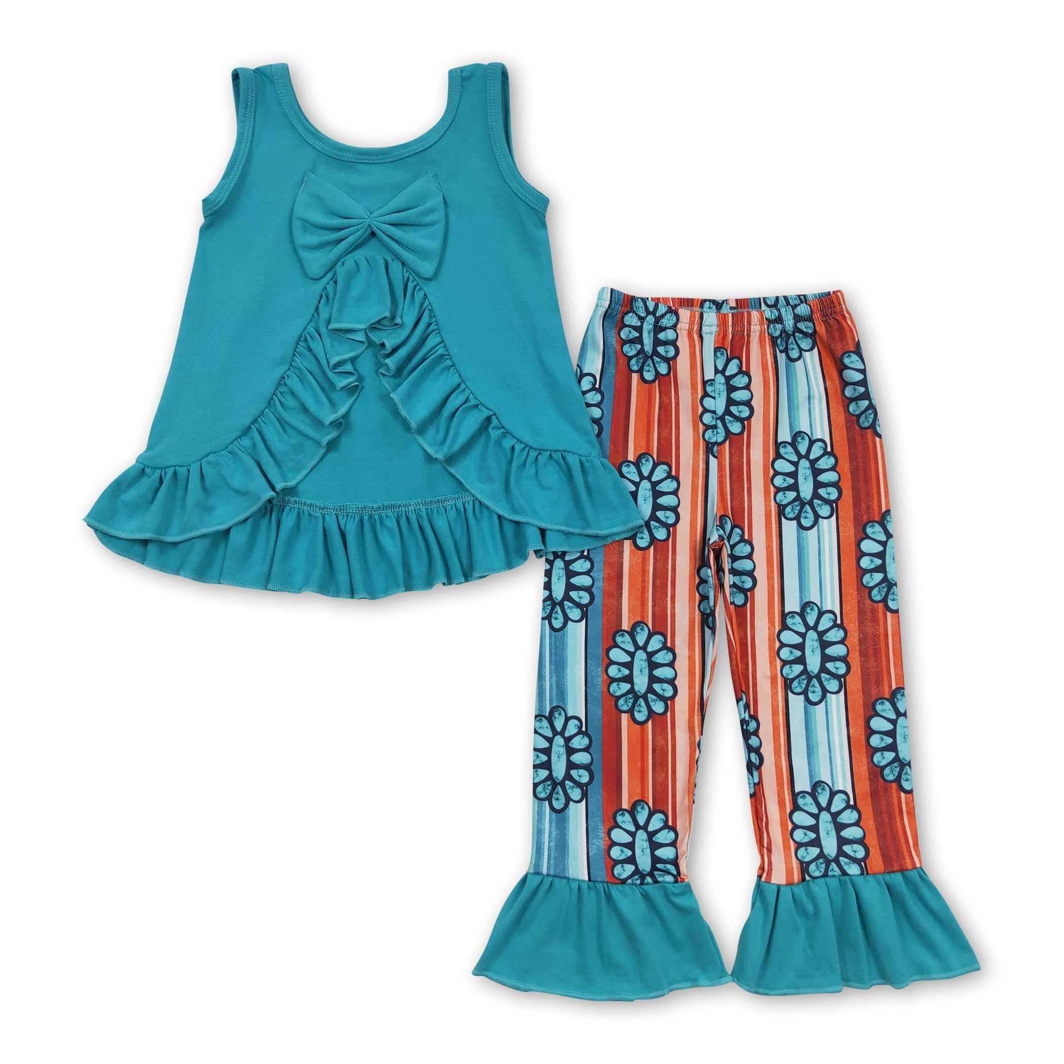 Backless Bow Turquoise Western Girls Set