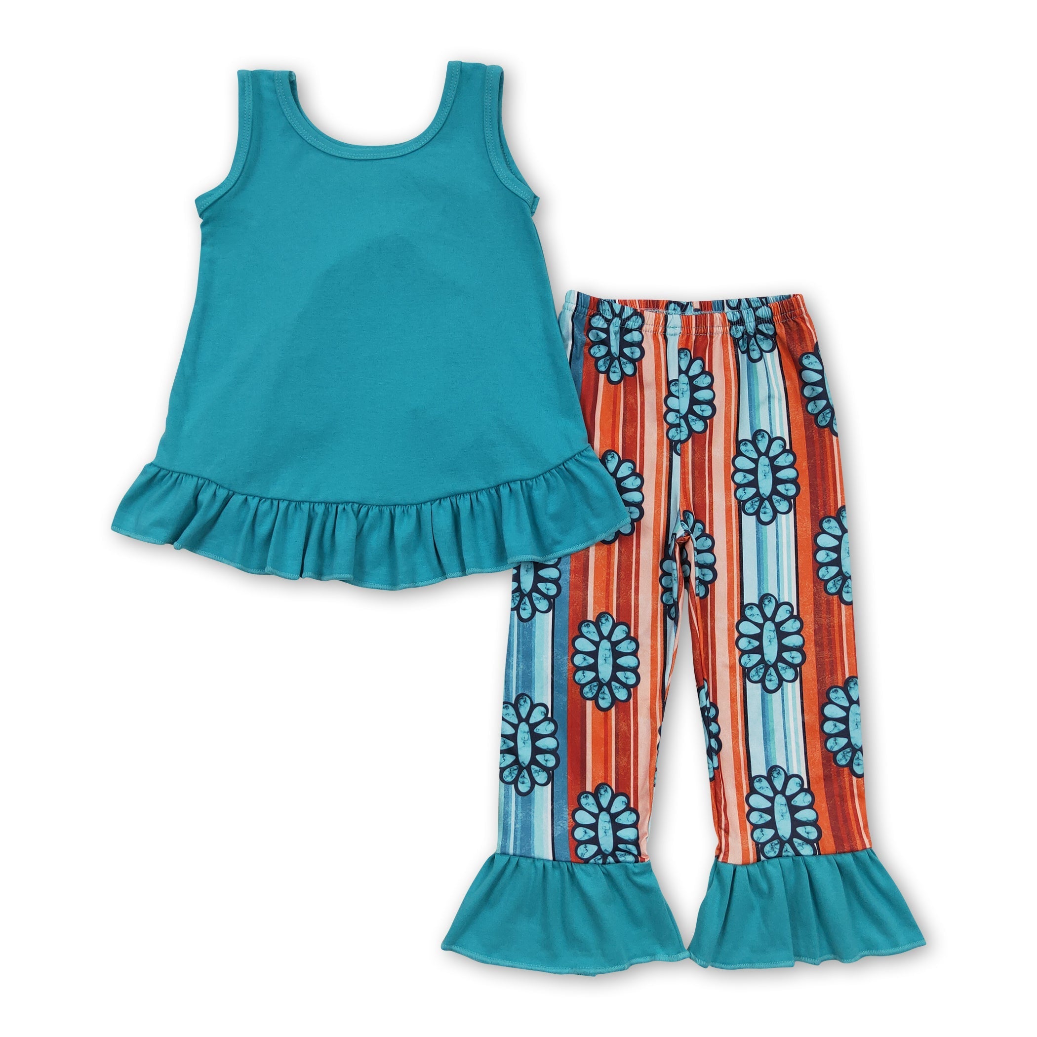 Backless Bow Turquoise Western Girls Set