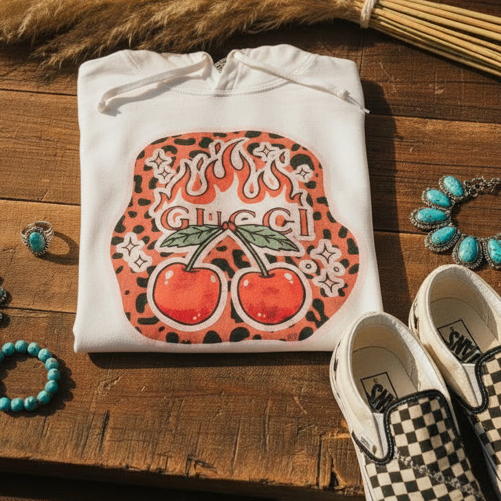 Guc flame & leopard cherries tee or sweatshirt