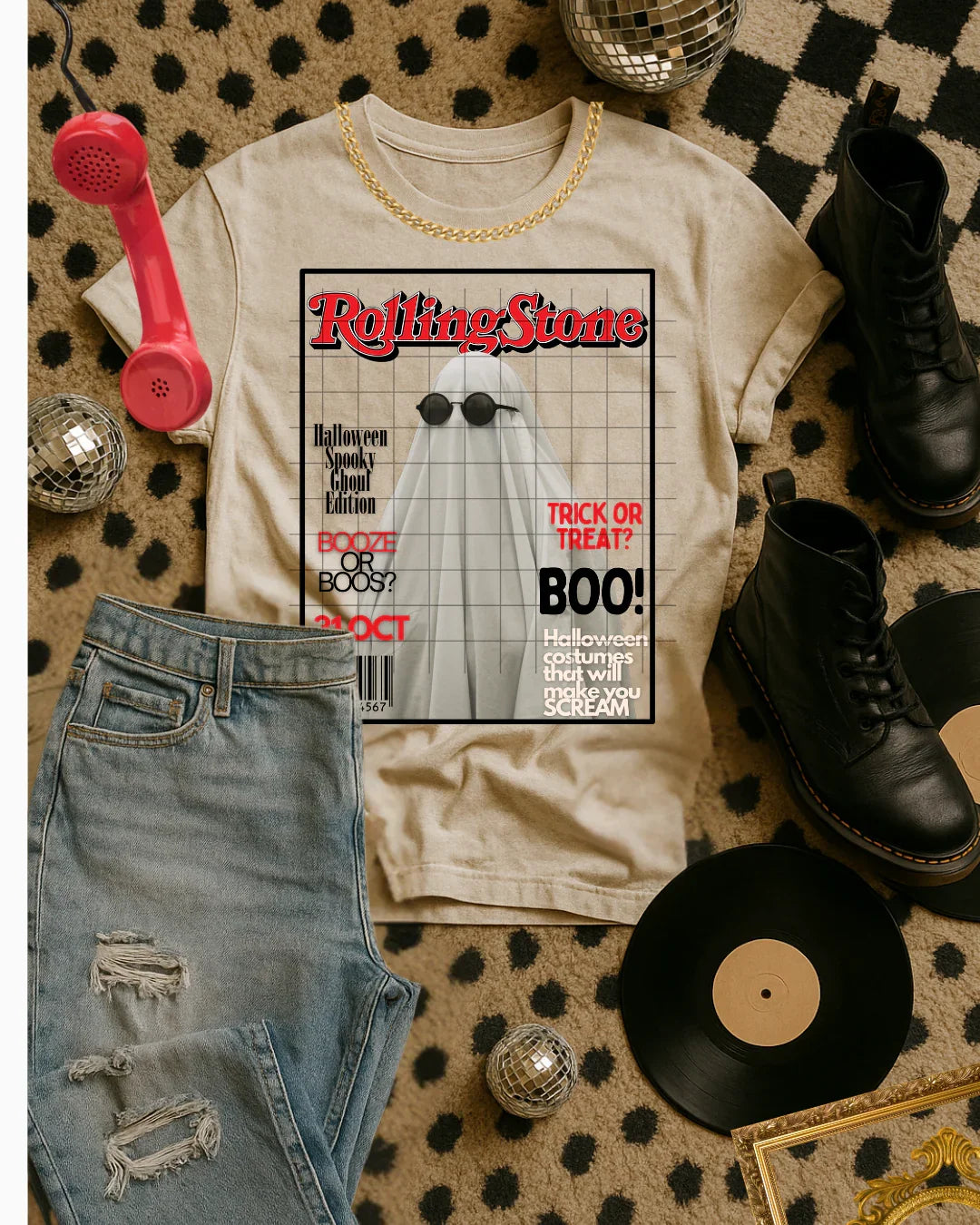 Spooky Ghost Magazine Cover Graphic Tee